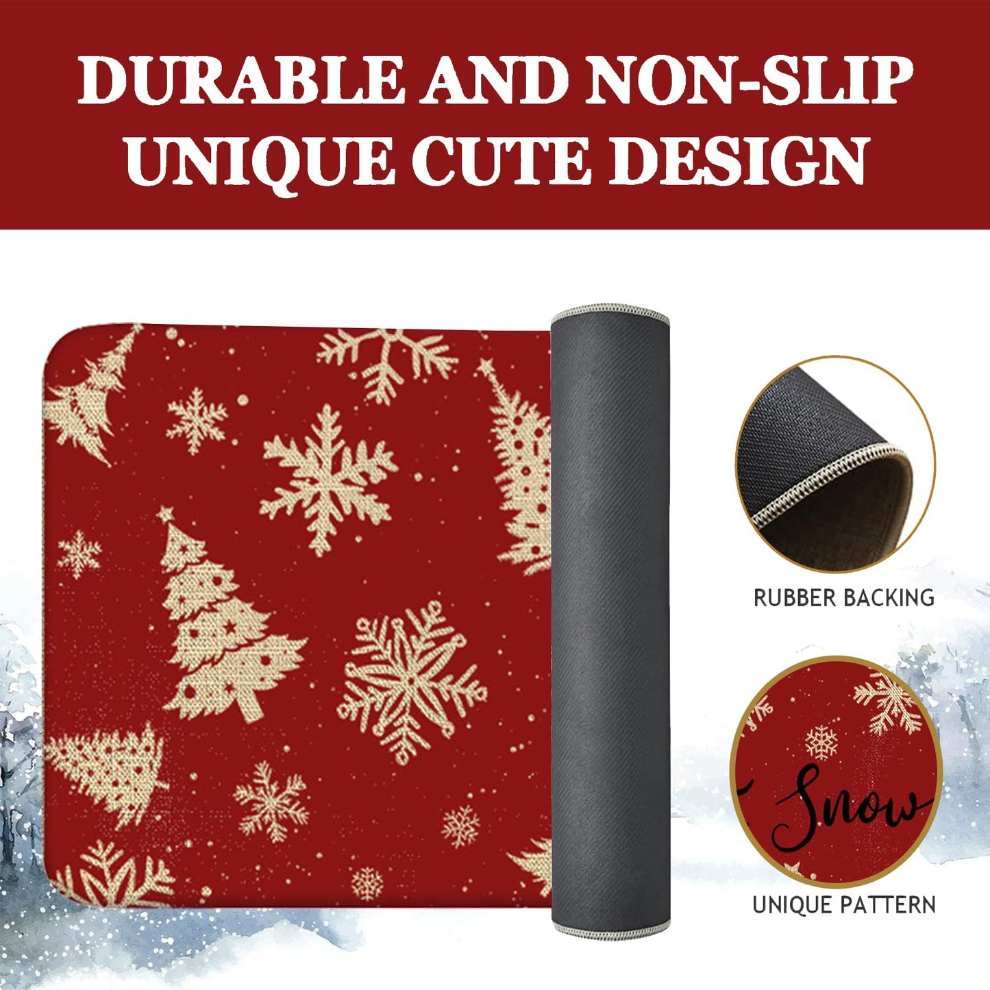 Red Christmas Kitchen Mats Set of 2, Linen Xmas Kitchen Rugs, Merry Christmas & Let It Snow Design, Non-Slip Floor Mats for Kitchen, Entryway Christmas Decor 17x30+17x47 Inch