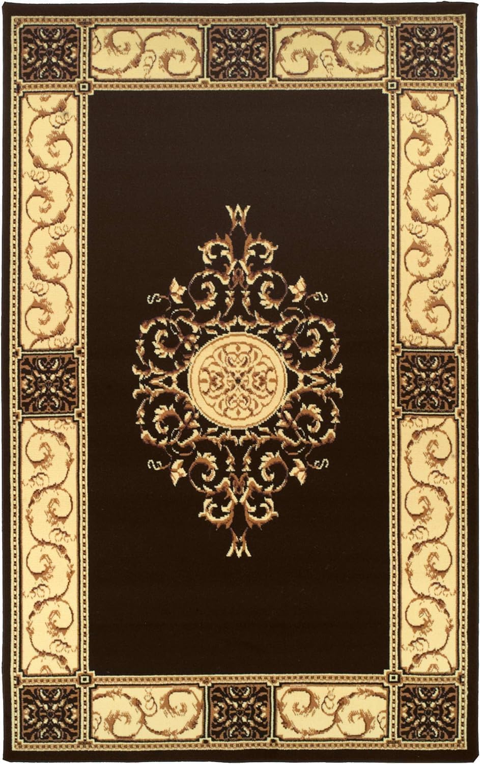 Superior Elegant Medallion Collection 8' x 10' Area Rug, Attractive Rug with Jute Backing, Durable and Beautiful Woven Structure, Floral Medallion Rug with Broad Border - Coffee