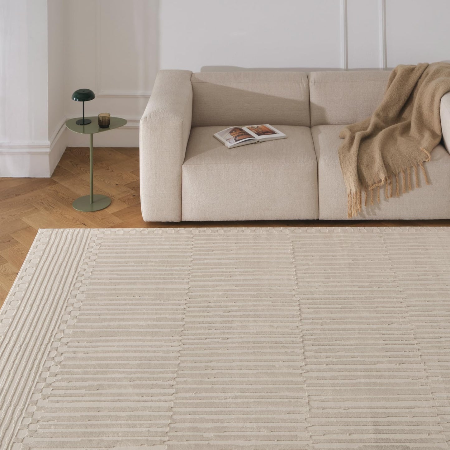 Revival Rugs Soloba 7'x9' Area Rugs for Living Room Bedroom Dining Room - Washable, 100% Recycled, Oeko-TEX Certified, Modern, Medium Pile, Beige, Cream