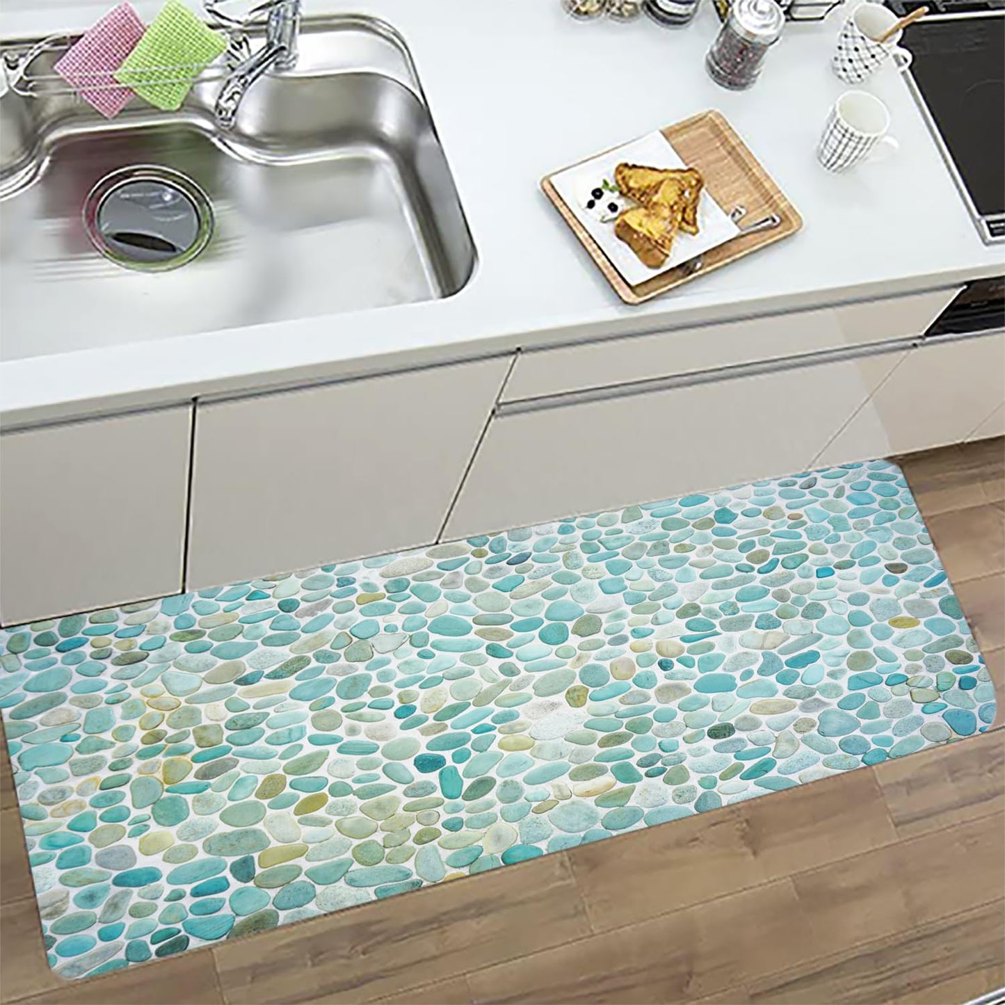 LYFANS Pebble Stone Memory Foam Bath Mat, Non-Slip Absorbent Flannel Bathroom Rug, Soft Quick Dry Shower Floor Mat for Tub, Kitchen, Bedroom (18"x47")