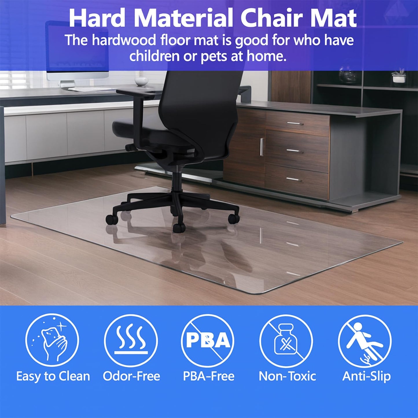 MAXTBEE Office Chair Mat for Hardwood Floor, 29”x47”x1/5” Thick Crystal Clear Chair Mat Heavy Duty Desk Floor Protector for Carpet and Hard Floor