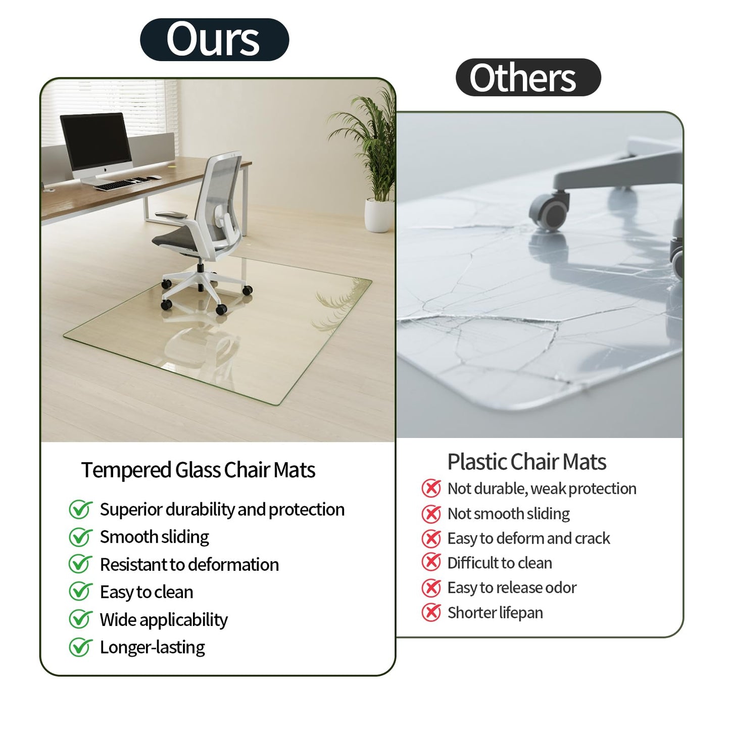 Koonmi Tempered Glass Chair Mat for Hardwood Floors & Carpets, 30" x 55“ Transparent Heavy Duty Office Floor Protector with Noise-Free Gliding Shatterproof for Home Office Desk