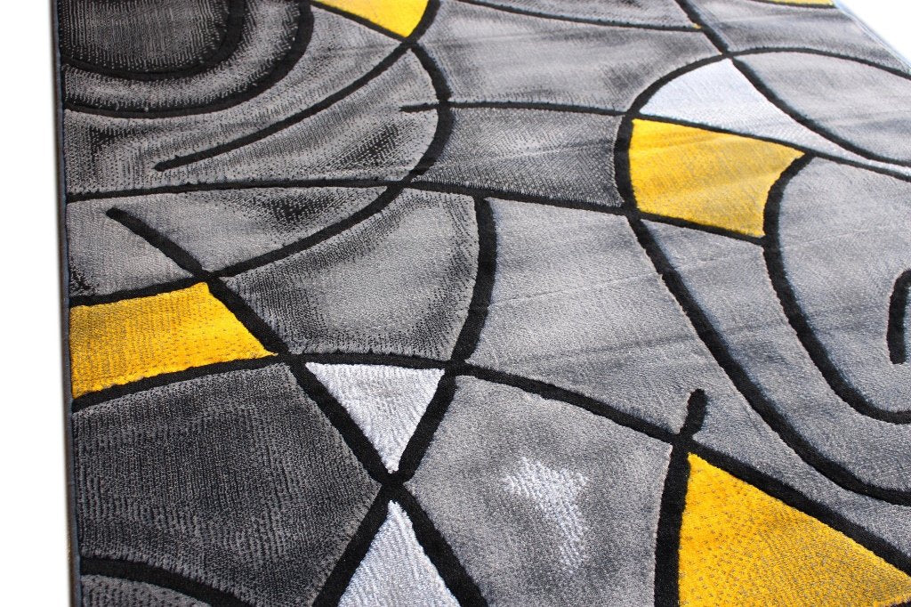 Masada Rugs, Modern Contemporary Area Rug, Yellow Grey Black (8 Feet X 10 Feet)
