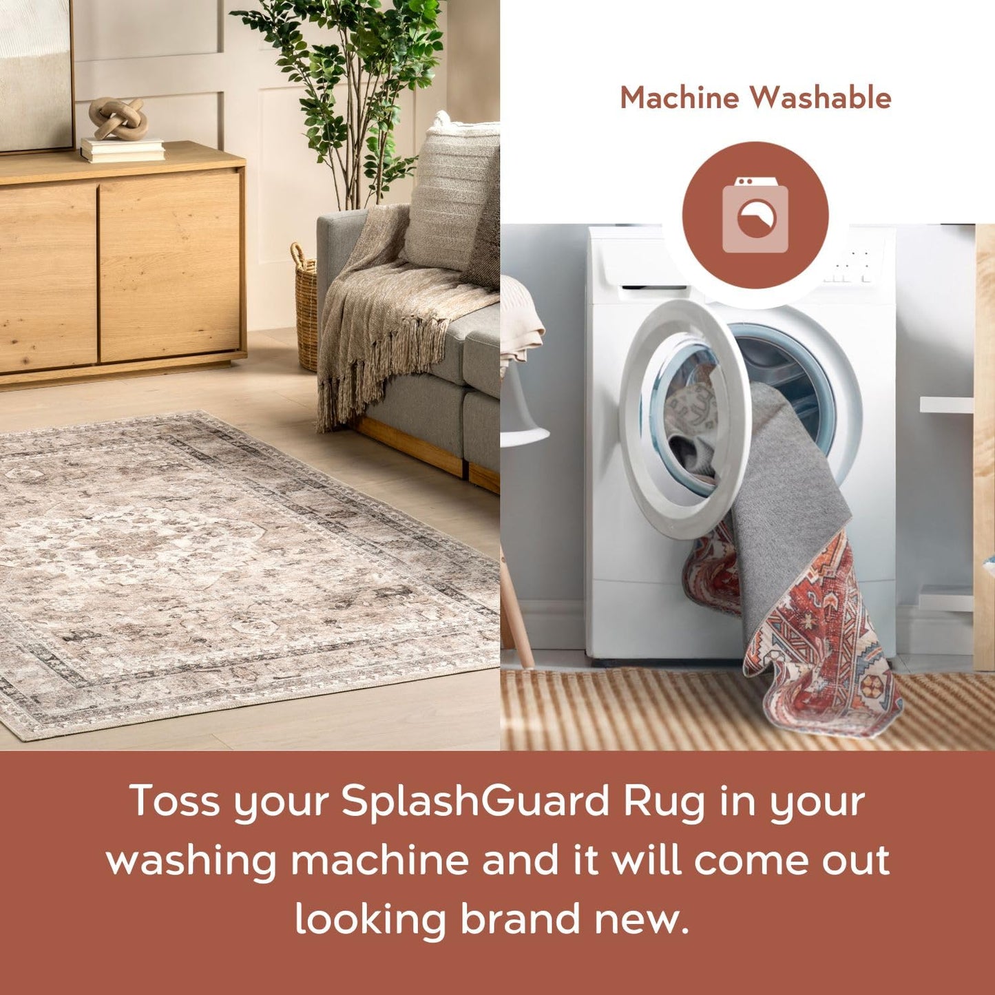 nuLOOM 4' x 6' Machine Washable Area Rug with Waterproof Spill Proof Surface, Non Slip Backing and Stain Resistant for Living Room, Bedroom, Kitchen, Dining Room, Davi Taupe