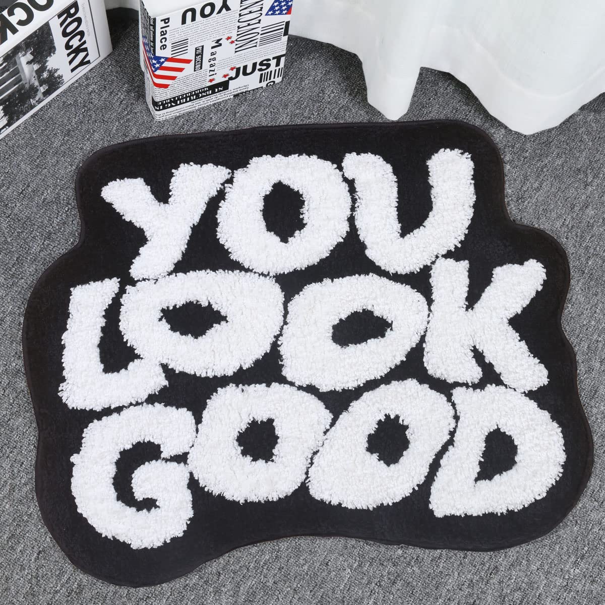 Urtlmaji You Look Good Bath Mat Black Bathroom Rugs Funny Cute Bath Rugs Non Slip Microfiber Plush Preppy Small Cool Shower Rug Washable Absorbent Floor Mat for Bathtub Sink 25"x21"