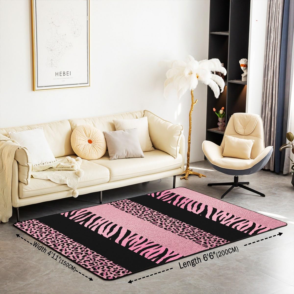 Castle Fairy Pink Leopard Print Area Rug 3x5 Wild Animal Zebra Skin Texture Decor Non Slip Rug for Girls Women Adults Black Geometric Stripes Western Style Indoor Floor Mat for Office Bedroom