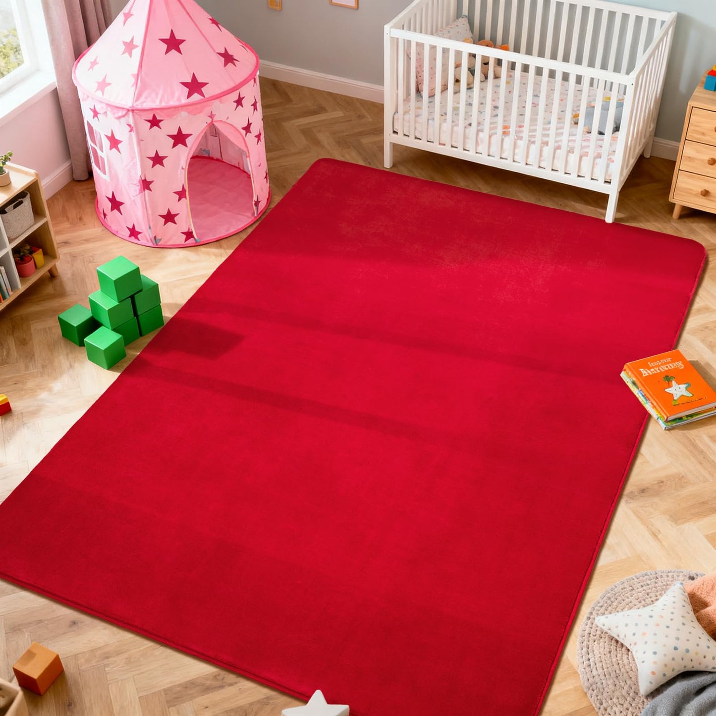 Andecor Soft Area Rug, 4x6 Red Washable Rugs for Living Room Bedroom, Indoor Fluffy Carpets for Dorm Boys Girls Kids Room Nursery Home Decorations
