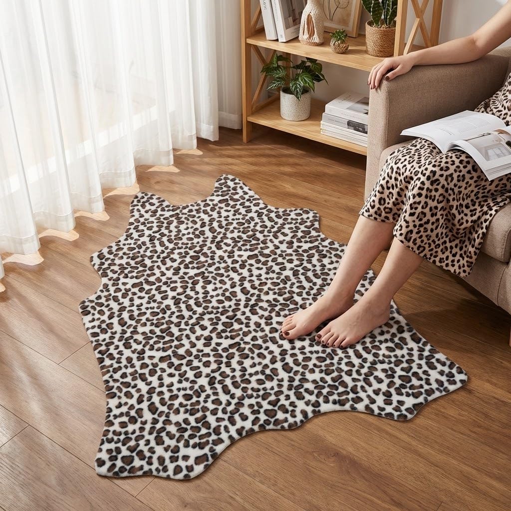 MustMat Faux Leopard Rug - Cheetah Print Rug,Area Rugs Western Decor (White/Brown, 2'7" x 3'11")