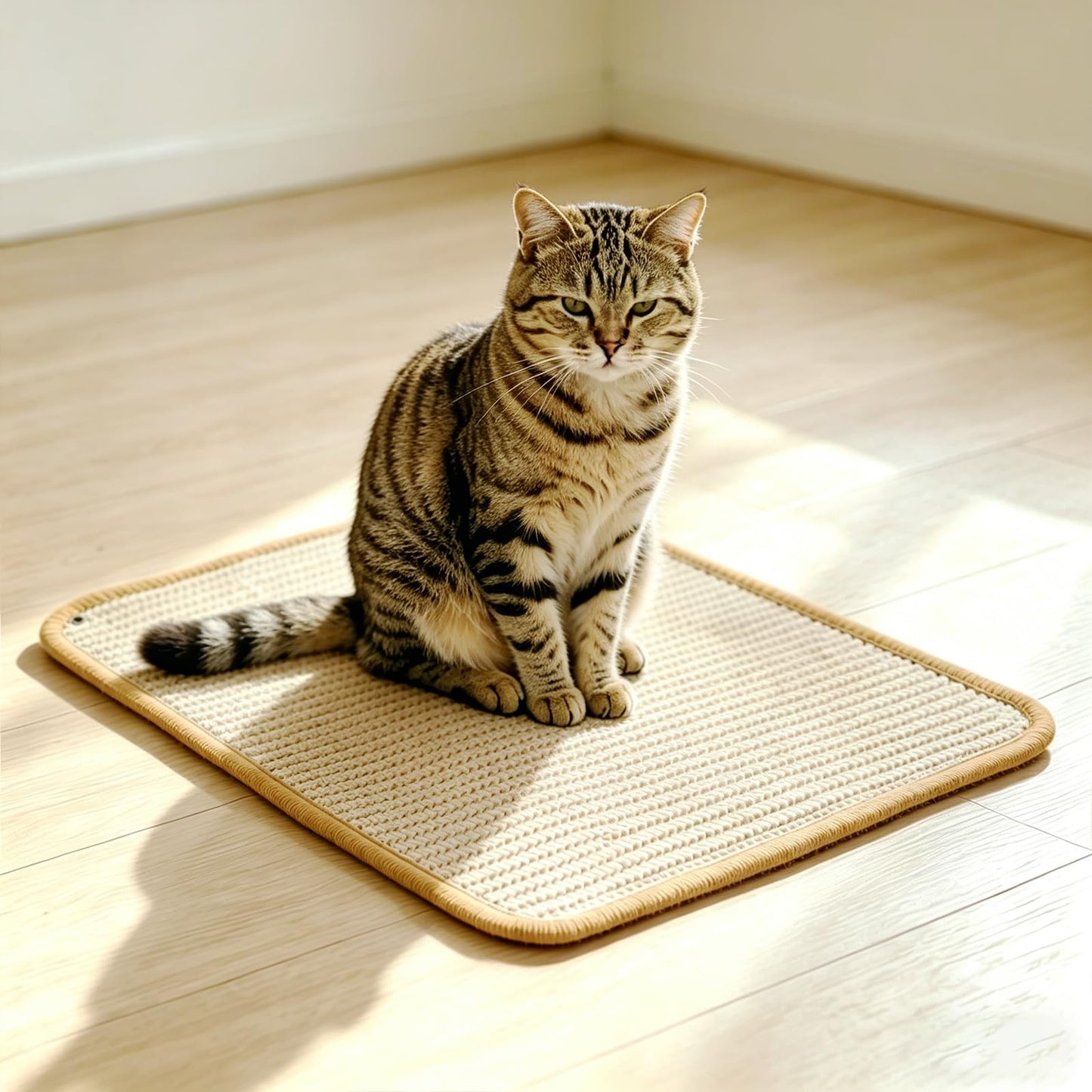 READY TO PETS Cat Scratching Mat Natural Sisal Rope, 16"x20" Large Sisal Rope Scratching Pad for Indoor Cats with Sticky Hook & Loop Tape, Cat Scratch Rug Wall Mounted or Floor Carpet Protector
