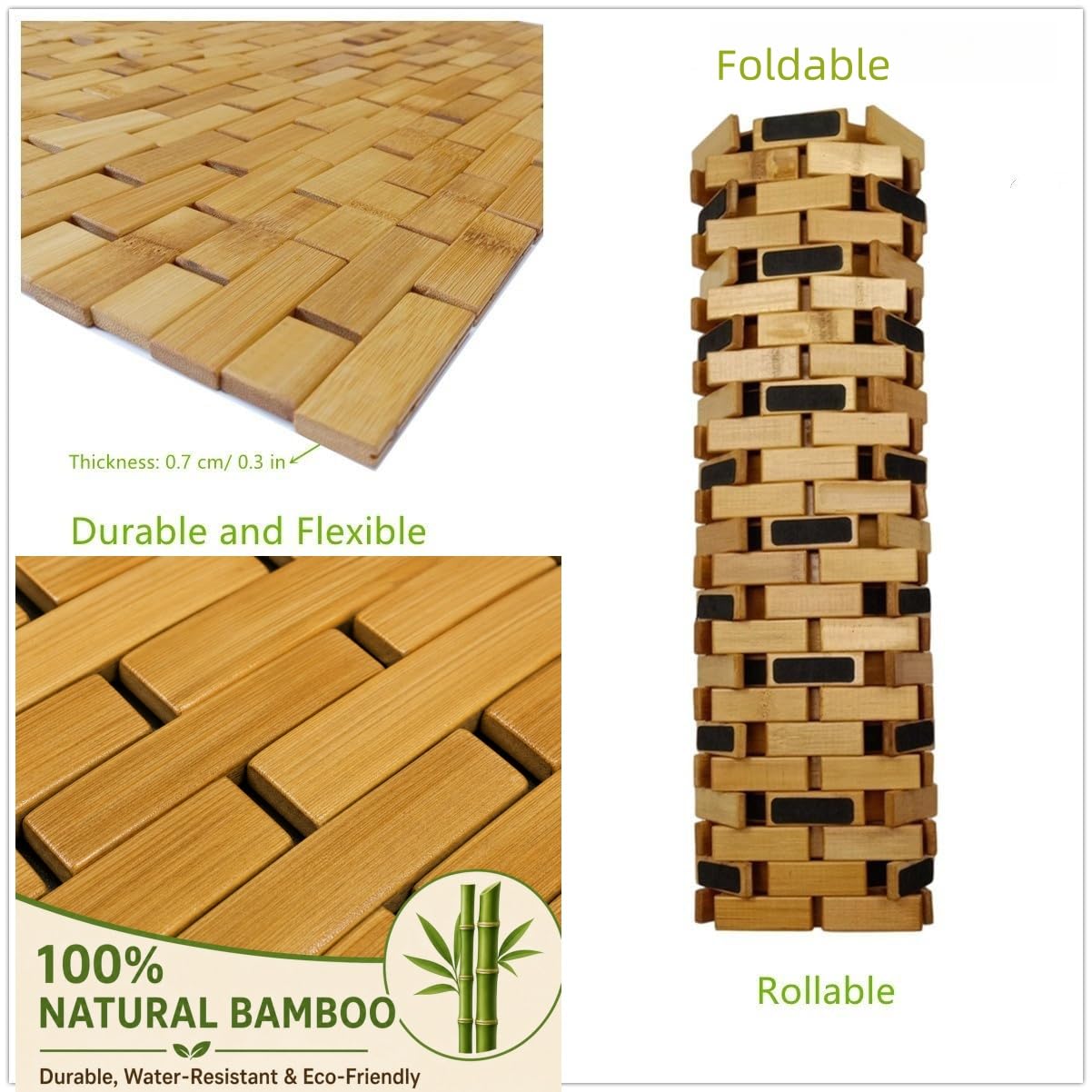 HJJKKH Bath Mat Rayon Derived from Bamboo 15.7X 23.6 inches, Non Slip and Foldable Floor Shower Bath Mat for Bathroom, Bathtub, Shower, Sauna, Hot Tub