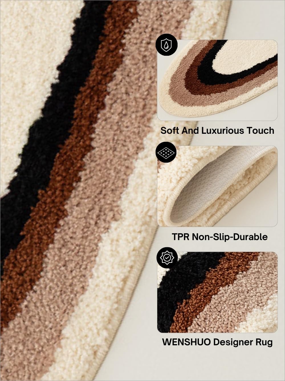 WENSHUO Ripple Oval Rug - Retro Brown Area Rug,Microfiber Absorbent Non-Slip Throw Rug,TPR Non-Slip Bottom, （47.3" L × 17.72" W）