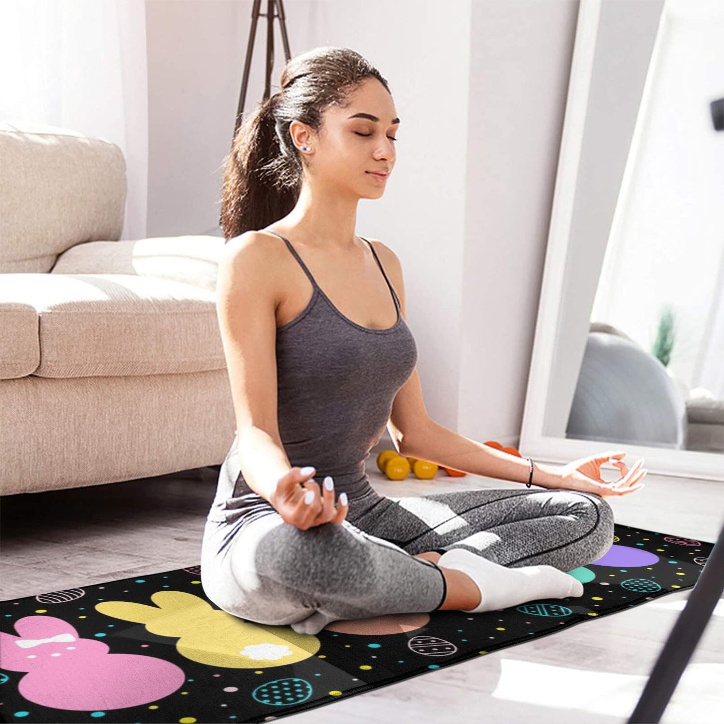 Qeenking Cute Easter Rabbit Farmhouse Kitchen Rugs Sets of 2, Black Bunny Washable Anti Fatigue Runner Mats for Floor, Non Slip Holiday Decor Mat for Sink, Laundry, Office 17"x 47"+17"x 30"