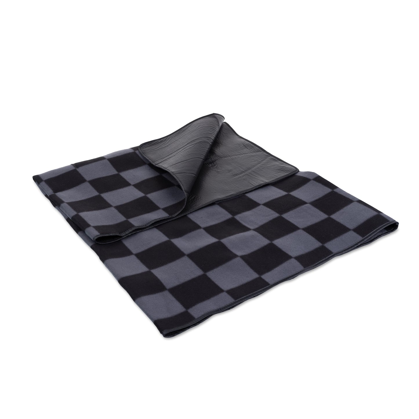 Picnic TIME Outdoor Picnic Blanket Tote, 59"x51" Foldable Beach & Camping Blanket with Soft Fleece, Water-Resistant Bottom, Adjustable Strap & Zippered Pocket (Black Checkers)
