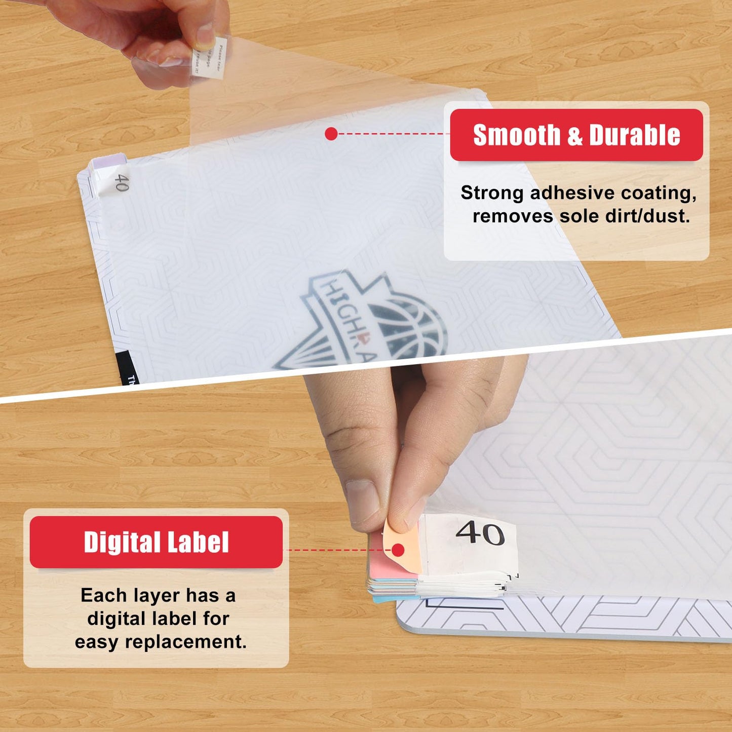 HIGHRAZON Courtside Basketball Sticky Mat,Includes 40 Sticky Sheets Non-Slip Sticky Shoe Mat for Basketball Court Shoe Grip,Courtside Shoe Grip Traction Mat,Improves Traction and Cleans Dust,Dirt