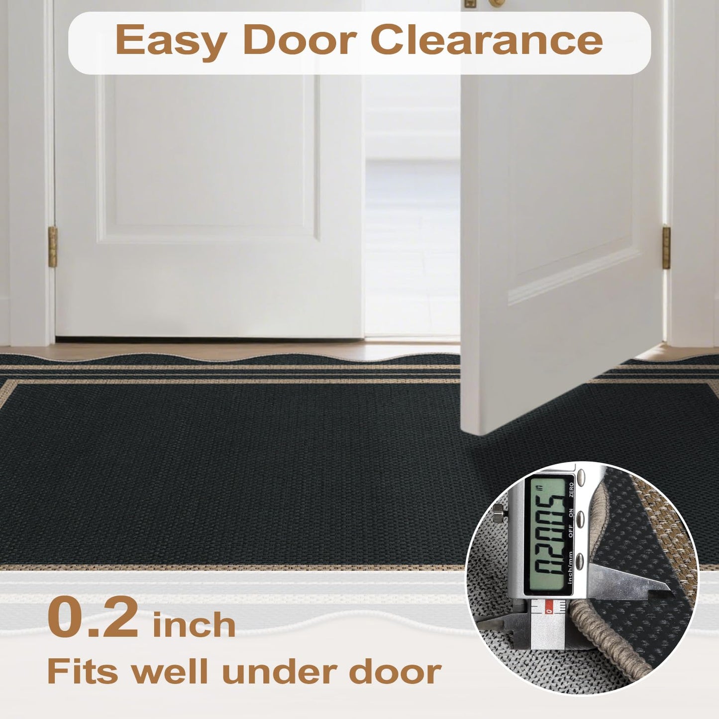LORWER Easy Jute Black Kitchen Rug, 2x3 Front Door Mat Washable Non Slip Small Entryway Rug, Indoor Outdoor Farmhouse Scalloped Doormat for Bathroom Doorway Porch