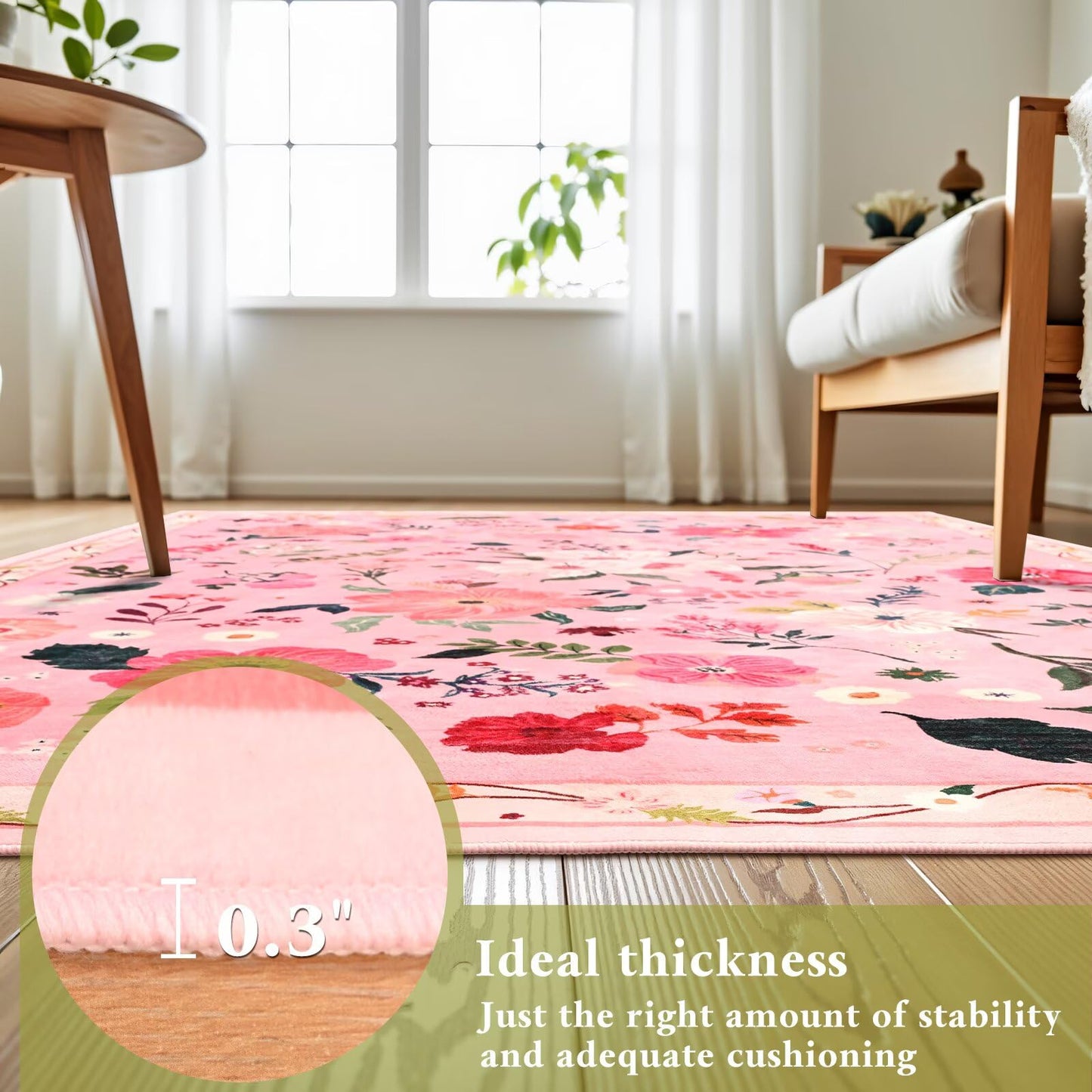 Macgace 2x3 Pink Floral Rug for Entryway, Flowers Printed Washable Small Rugs with Non Slip Backing for Girls Bedroom Kitchen, Cute Throw Carpet Front Door Entry Decor