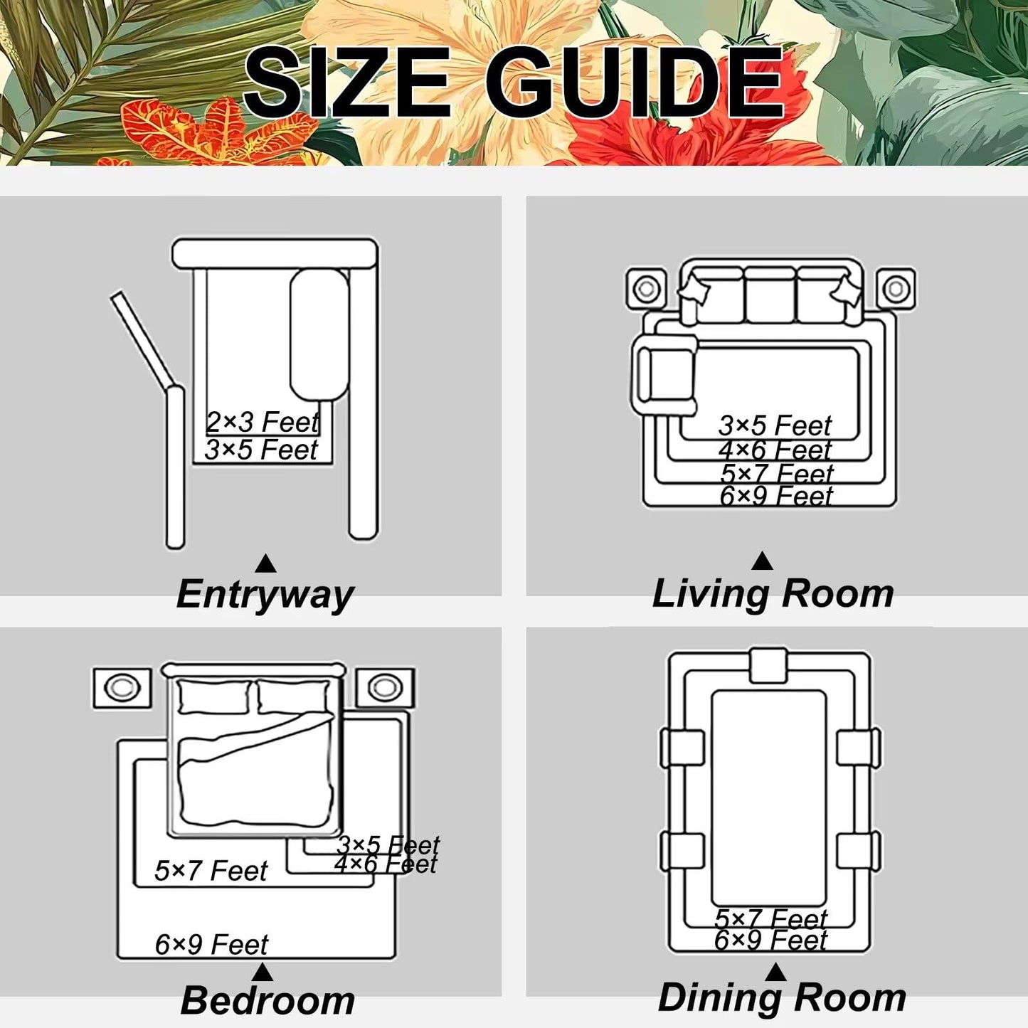 DJNEAR 5' x 7' Tropical Hawaiian Plant Area Rug Palm Leaf Hibiscus Living Room Carpet Nature Forest Floor Mat Doormat for Kids Dining Room Bedroom Playroom Laundry Nursery