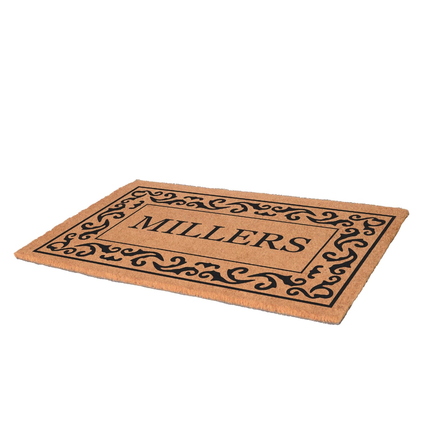 COCO MATS 'N MORE Coco Coir Door Mat – Personalized Outdoor Welcome Mat, Front Porch Mat with Vinyl Backing & Heavy-Duty Dirt-Trapping Bristles, (18" x 30" | Black | Rolling Scrolls | Made in USA)