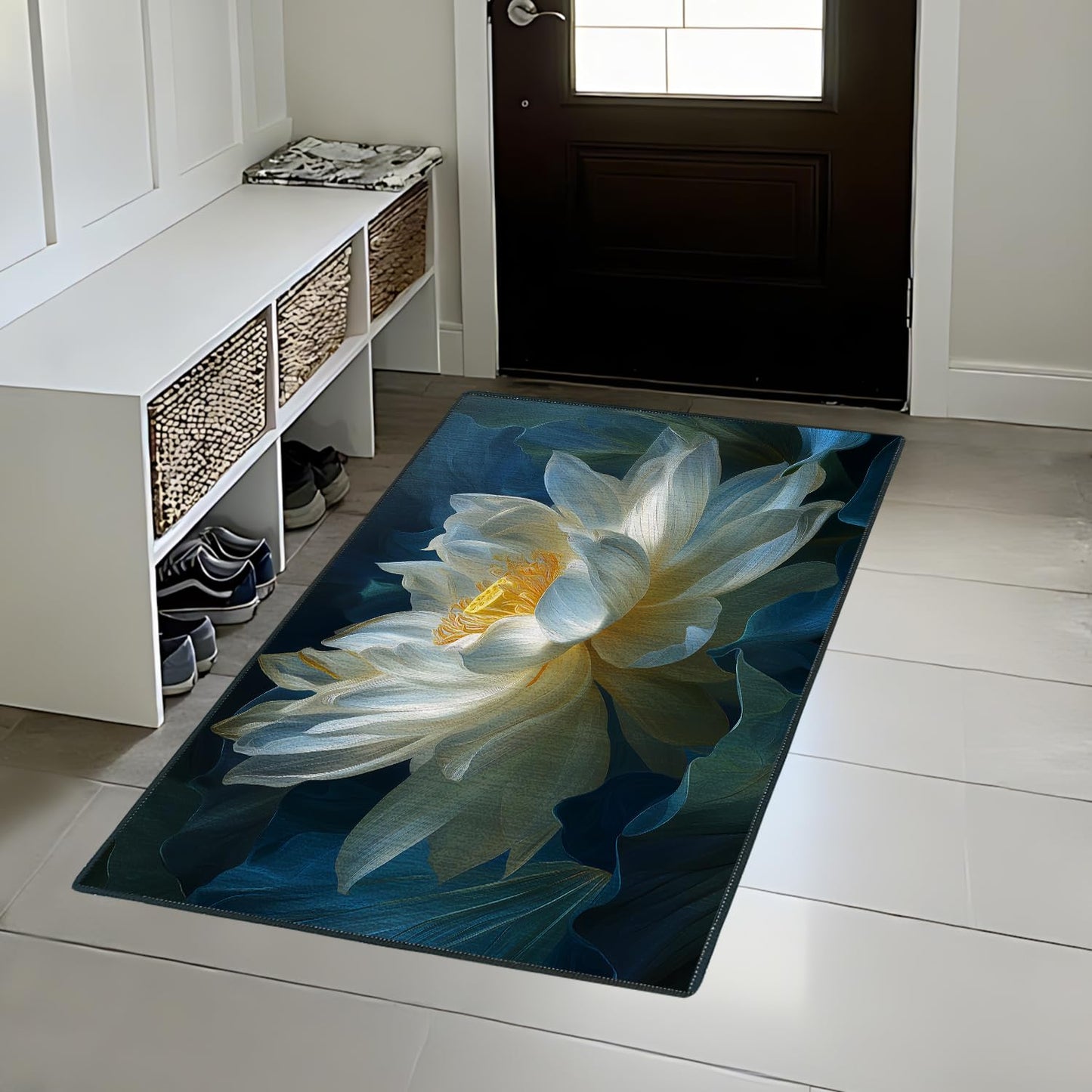 Flower Lotus Area Rug 2x3 ft Entry Rug Washable Boho Rugs Non Slip Low Pile Floral Door Mat Small Carpet for Bedroom, Bedside, Kids Room, Office, Dining Room