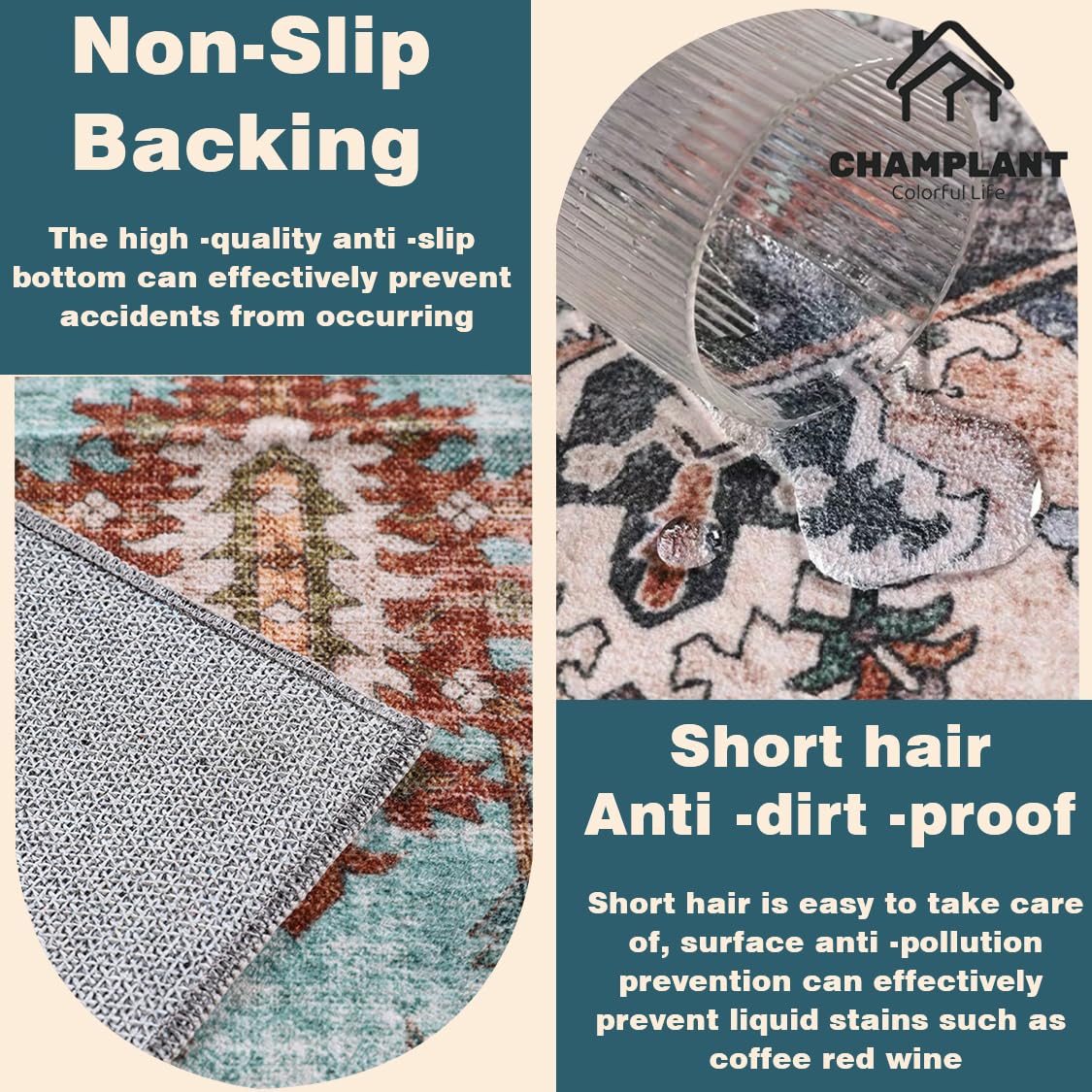 CHAMPLANT 6'x9' Washable Vintage Area Rug Boho Chic Medallion Distressed Design Non-Shedding Easy Care Ideal for High Traffic Areas in Living Room Bedroom Kitchen Office Large Carpet