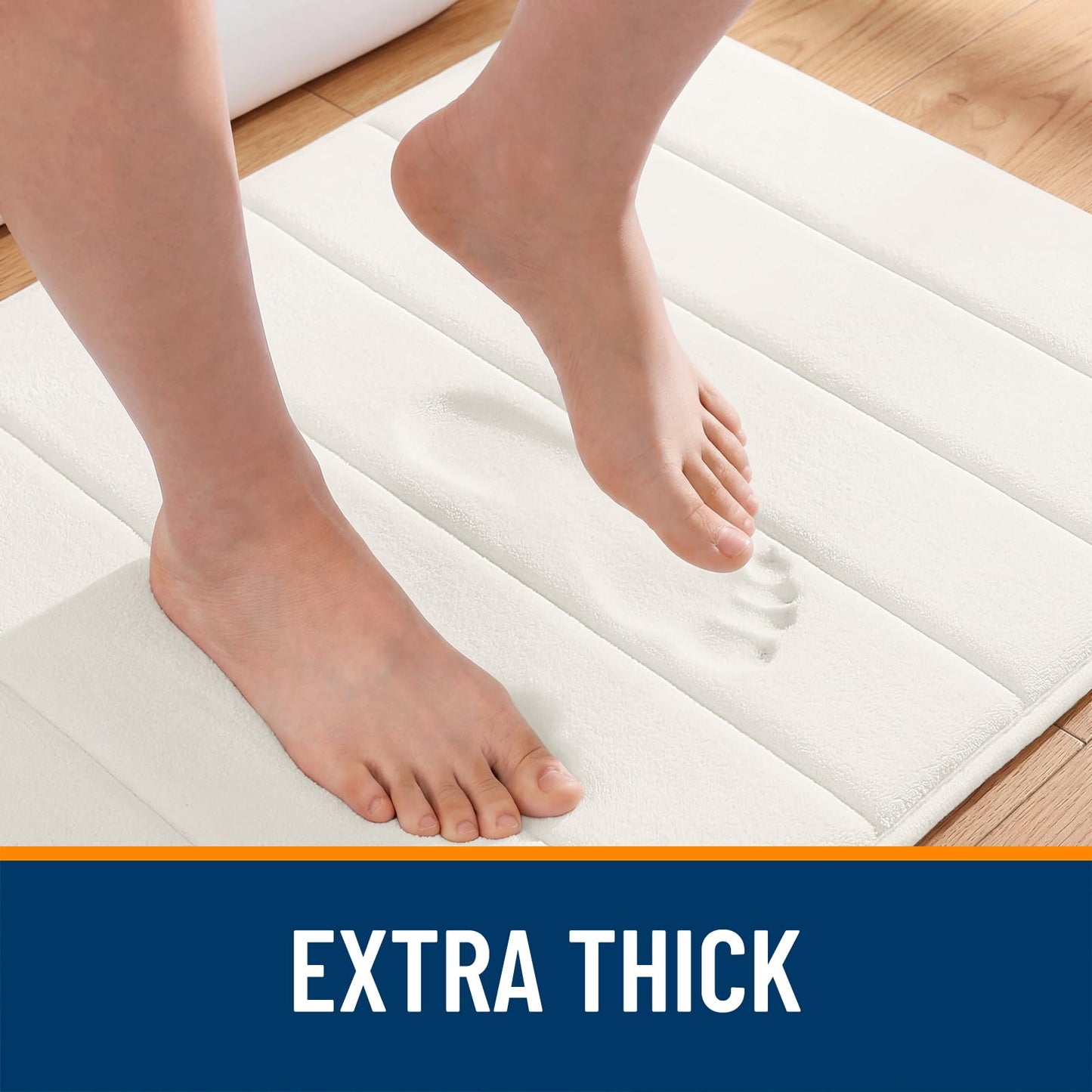 OLANLY Memory Foam Bath Mat 59x35, Super Soft Absorbent Bathroom Rugs, Quick Dry, Machine Washable Shower Floor Rugs, Bathmat Carpet, Bathroom Home Decor Accessories, Ivory