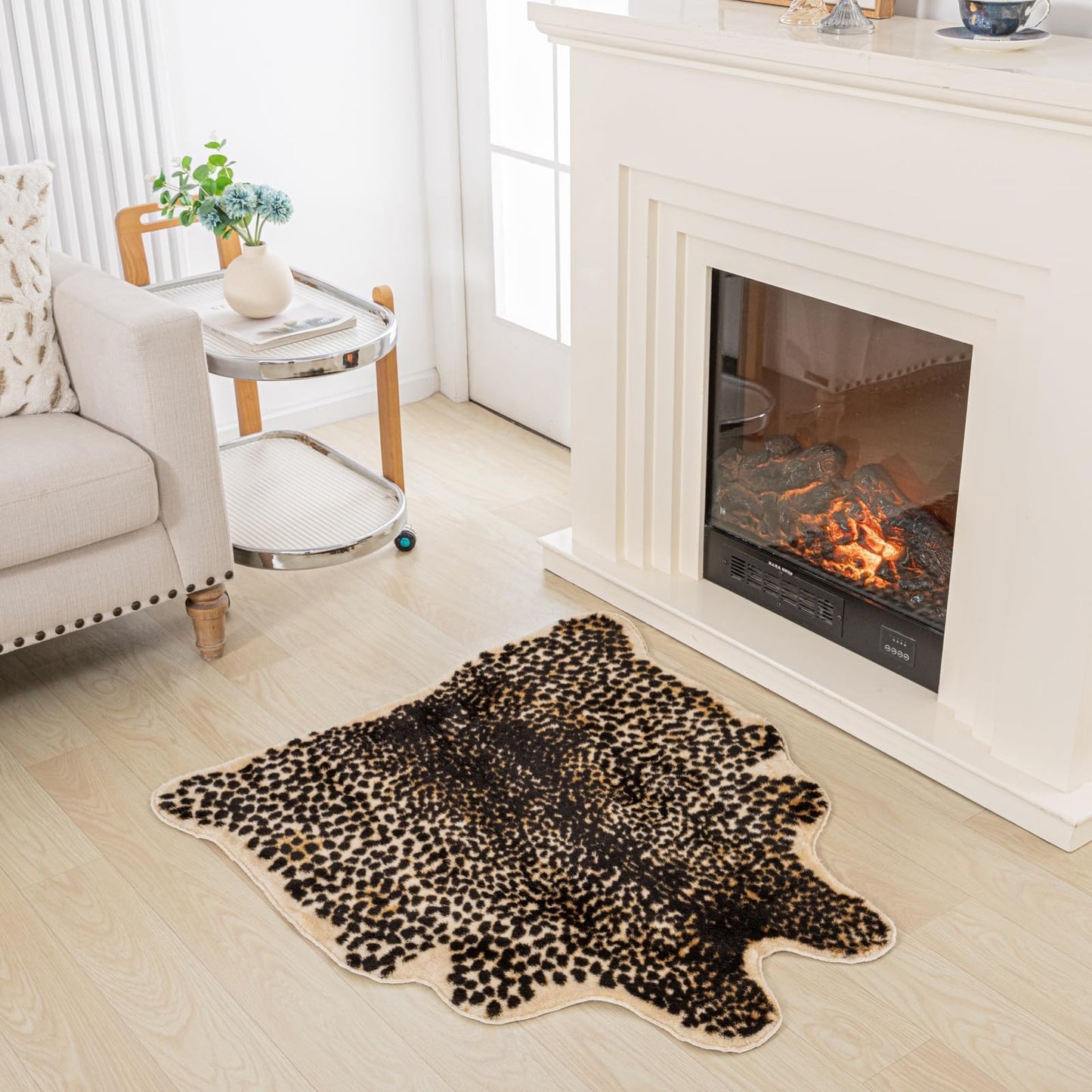 Beawelkomjo Cheetah Print Rug - Stylish Leopard Rug Faux Animal Print, Thick TPR Non-Slip Animal Print Floor Mat for Living Room, Dorm, Apartment (Cheetah Print 37x41In)