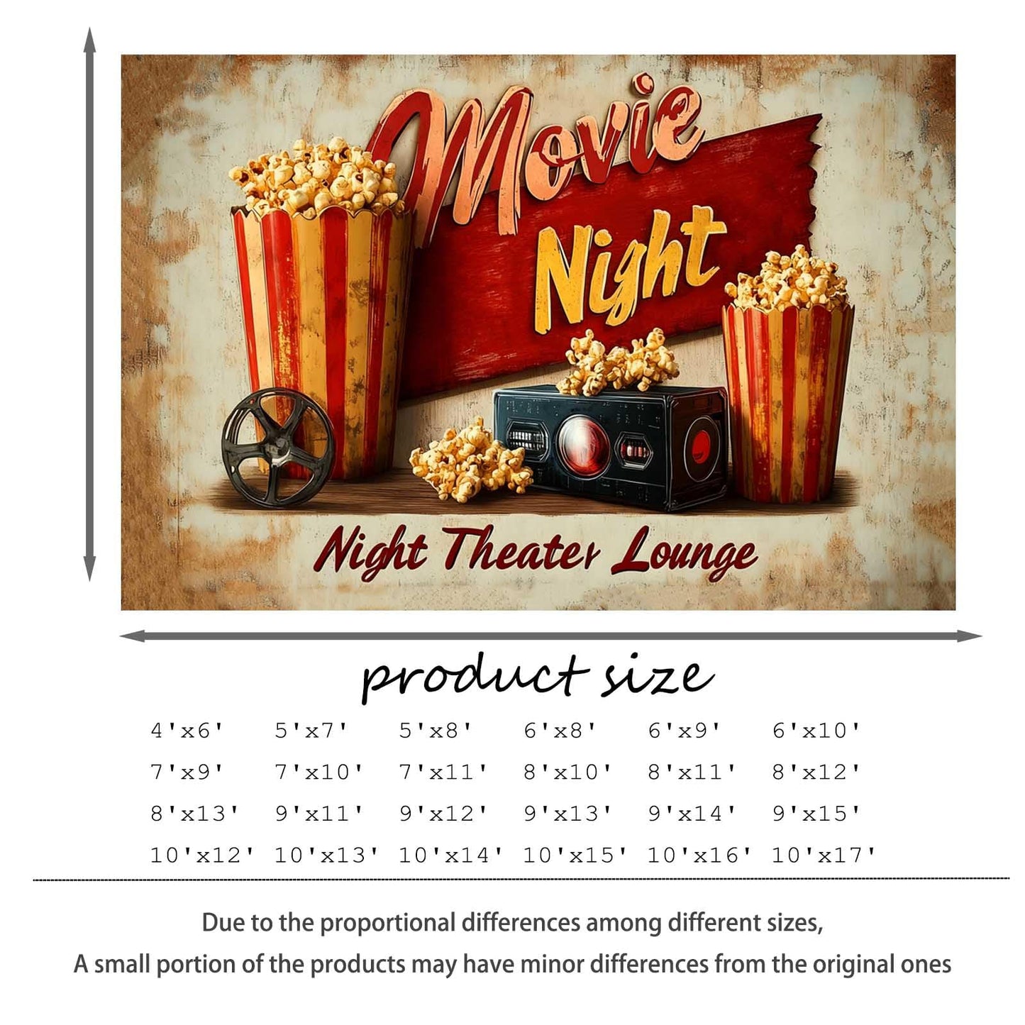 5x8 Movie Area Rug, Theater Lounge Area Rug, Movie Night Home Theater Floor Rugs, Vintage Movies Theaters Rugs, Washable Low Pile Film Carpet for Living Room