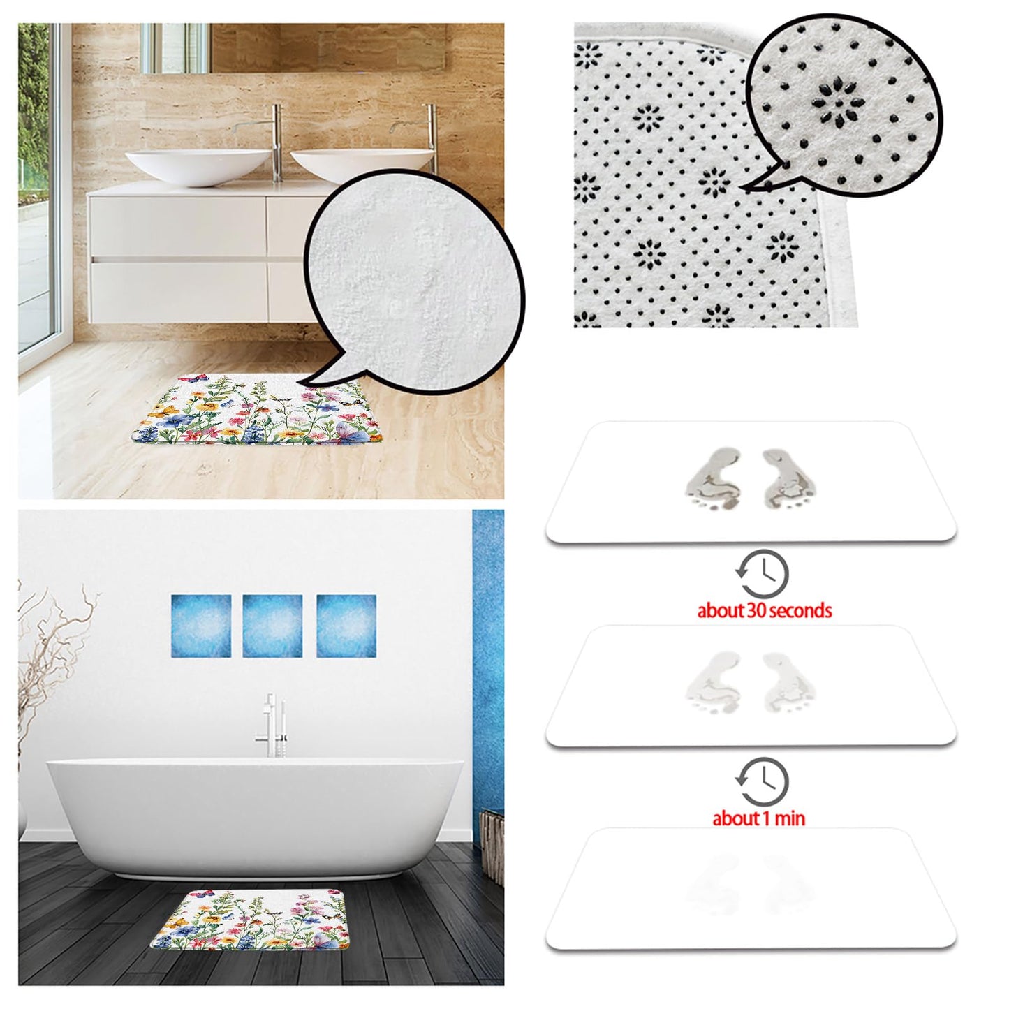 CCXTCZ Floral Plant Bath Mat Flower Butterfly Watercolor Wildflower Botanical Boho Leaves Nature Colorful Rustic Spring Bathroom Kitchen Rugs,17.8x29.5 Inch