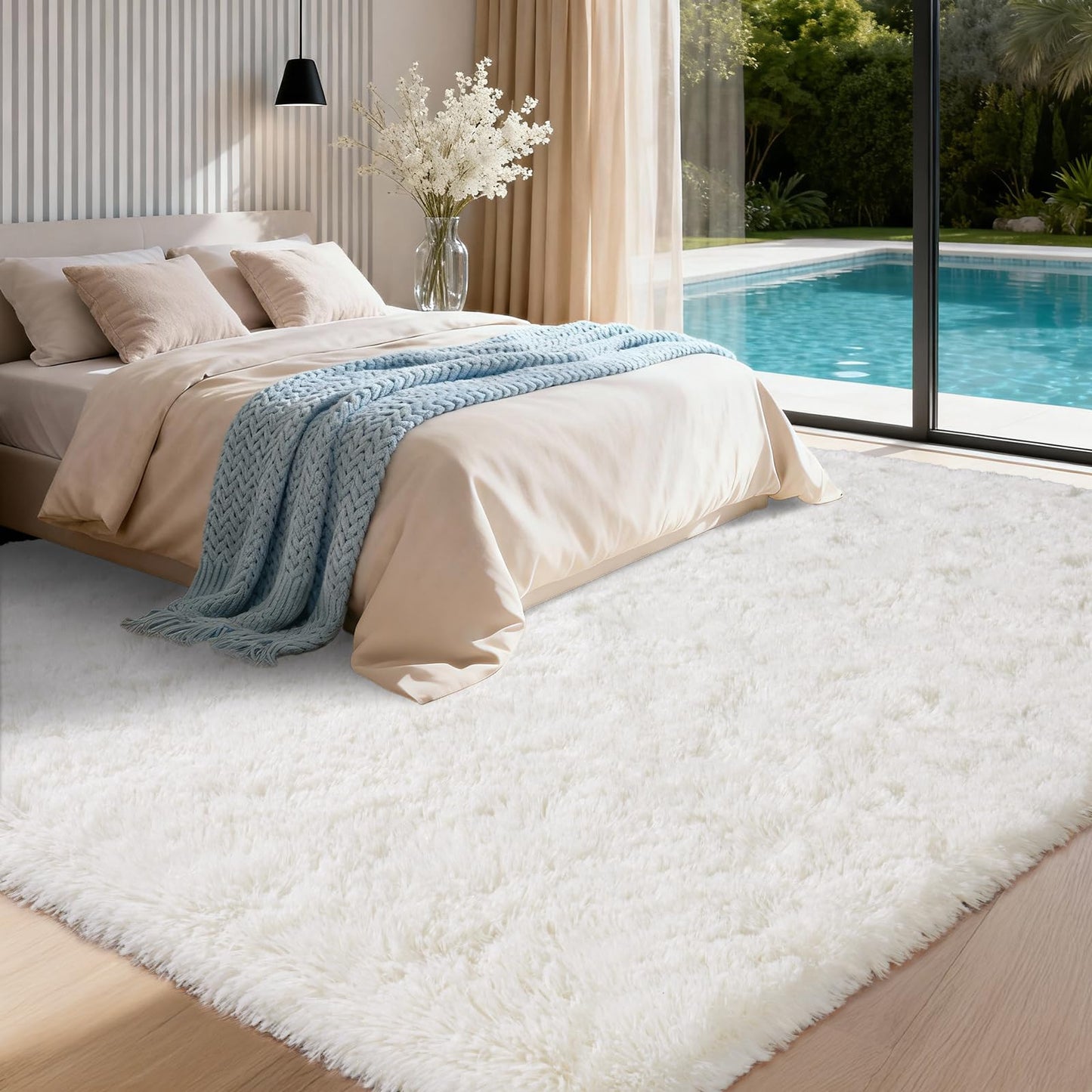 PIPABOBO 8x10 Area Rugs for Living Room, Ultra Soft Fluffy Shag Floor Carpet, Modern Indoor Plush Fuzzy Rugs for Bedroom Kids Room Nursery Dorm Home Decor Aesthetic, Cream White