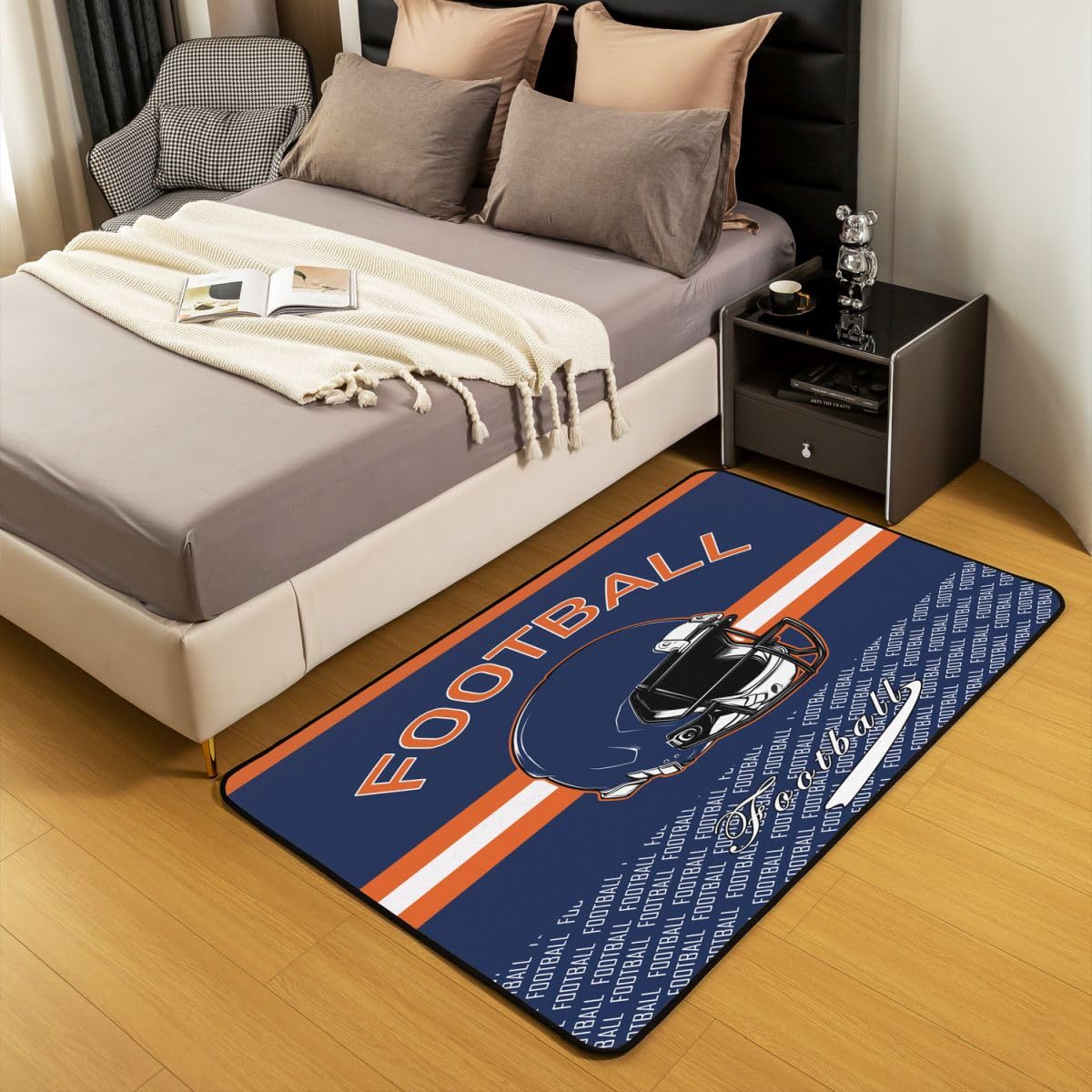Feelyou Football Area Rug 5x7 Polyester Living Room Rugs for Bedroom Football City Decor Carpet Sports Games Indoor Floor Mat Soft Non-Slip
