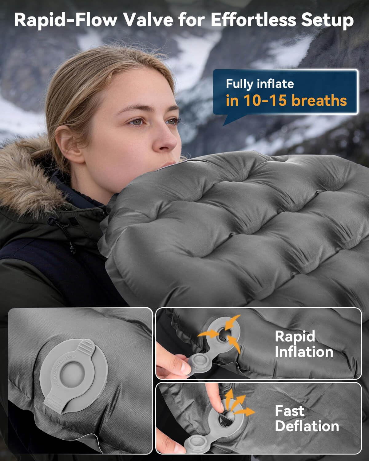 Hikenture 4.0 R-Value Backpacking Sleeping Pad, Ultralight 15oz Camping Mattress Pad, Insulated & Inflatable Camp Sleeping Mat (Grey, Single)