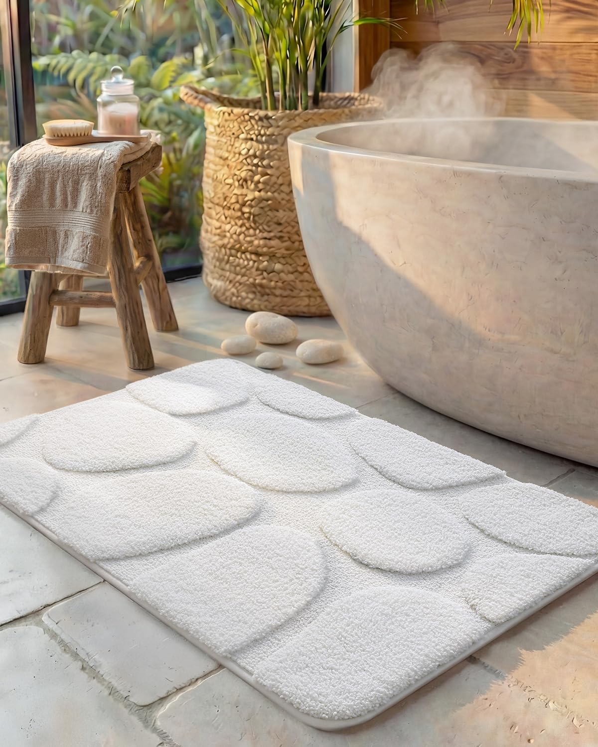 Color&Geometry White Bathroom Rugs Non Slip Washable, 17"x30" Absorbent Bath Mats, Soft Shower Mat Outside Shower Quick Dry Bathmat for Bathroom Sink Laundry Room