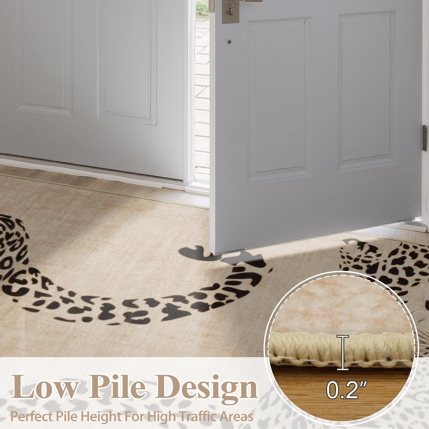 OJIA Leopard Print Rugs for Living Room Beige 8x10 Rug Washable Area Rugs for Bedroom, Modern Non-Slip Ultra-Thin Soft Large Carpet Non-Shedding Nursery Rug for Kids Playroom Dining Room Home Decor