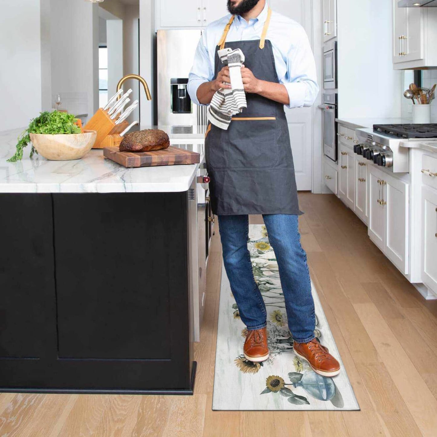 Xsinufn Sunflower Farmhouse Kitchen Rugs Set of 2,Colorful Spring Summer Flowers Kitchen Rugs and Mats Non Skid Washable,Farmhouse Kitchen Runner Rugs with Rubber Backing (17"x48"+17"x30")