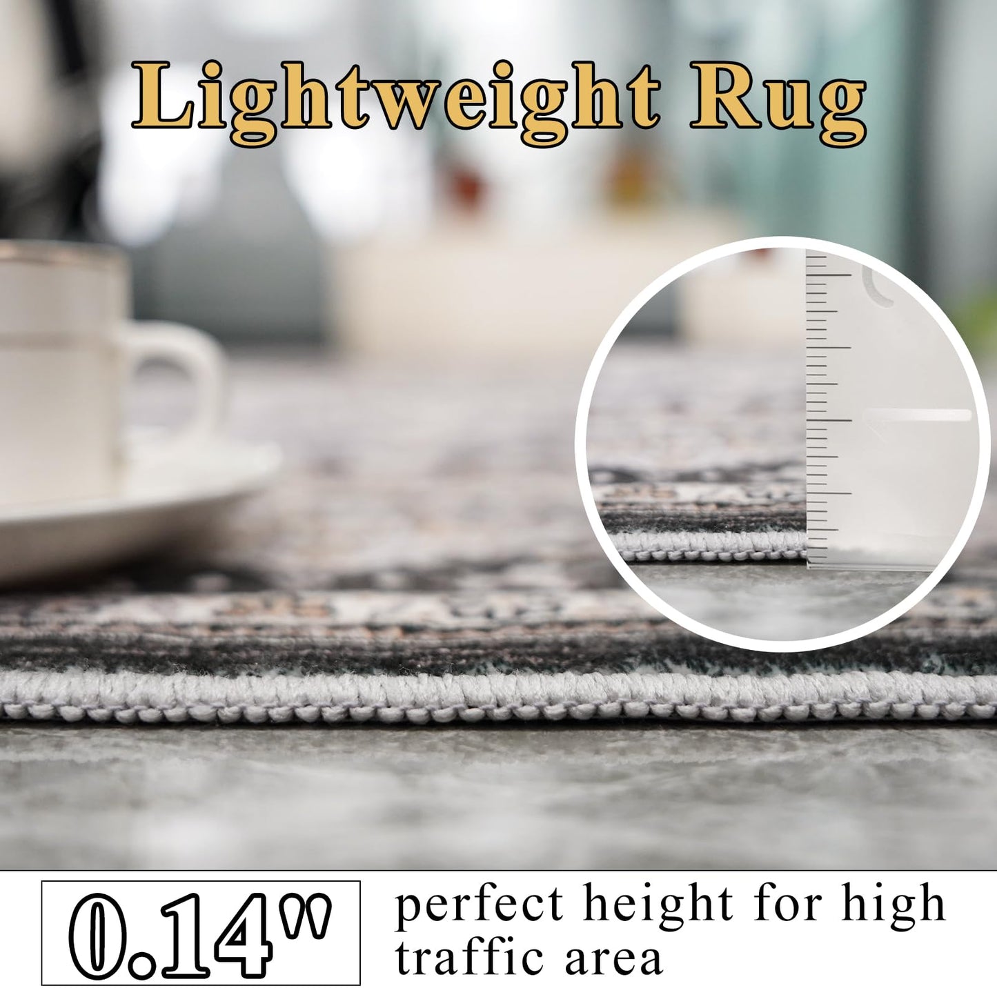 8x10 Rug Washable Area Rugs: Large Soft Living Room Rug - Distressed Stain Resistant Floor Carpet - Machine Washable Foladable Low Pile Area Rugs 8'x10' Black