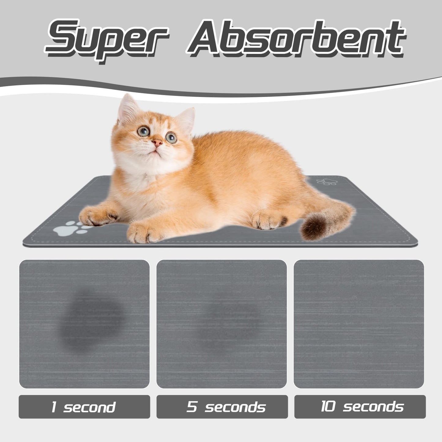 Le courant Cat & Dog Feeding Mat for Bowl-Pet Eating mat,Absorbent Non-Slip,Quick Dry Dog Water Bowl Dispenser Mat,Backing Pet Placemat for Messy Drinkers,Grey.Dog Paw-11.8x19.7 in