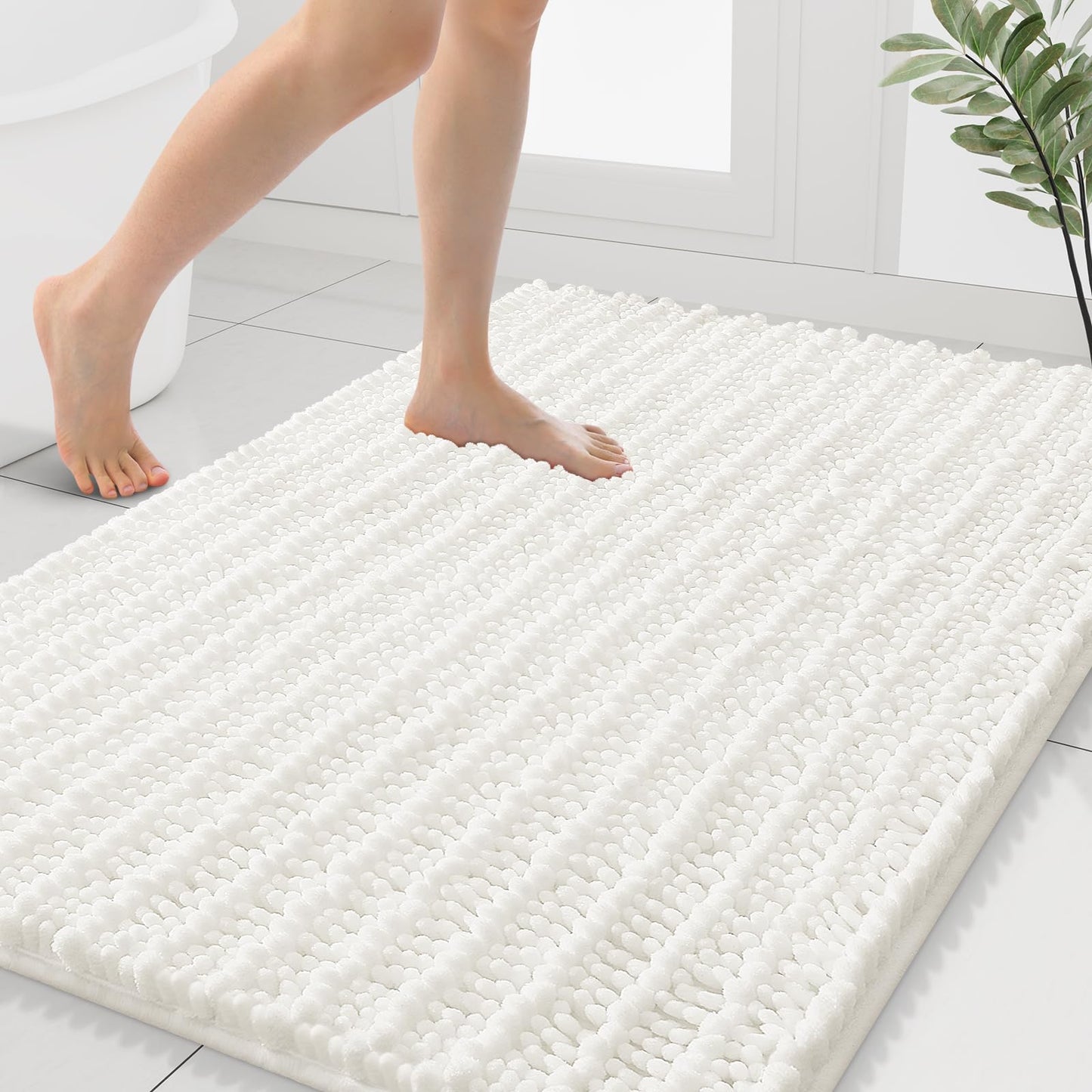Smiry Bathroom Rugs Mat 40x32, Extra Soft Absorbent Chenille Bath Rugs, Non Slip Rubber Backing Machine Washable Quick Dry Bath Mats for Bathroom Floor, Tub, Shower, Home Decor Accessories, Ivory