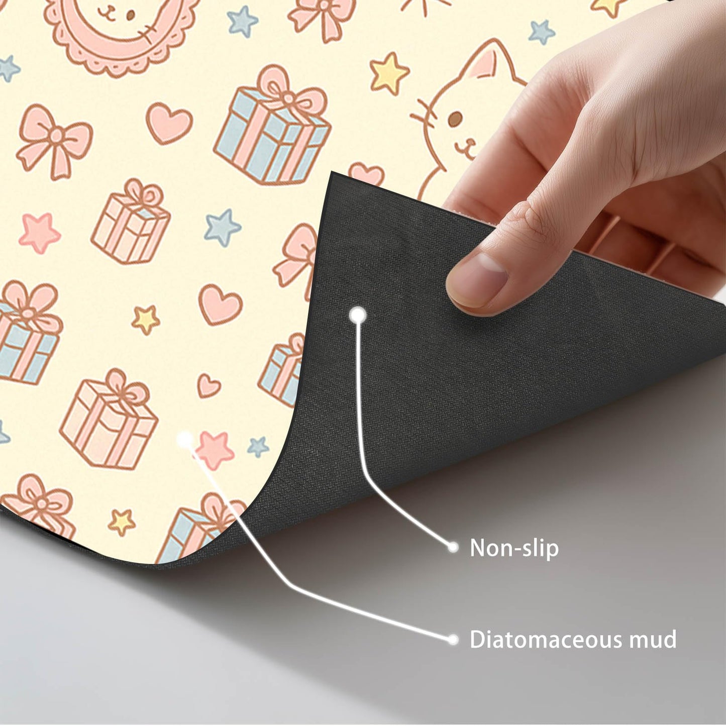 HOMETITUTE Cute Cat Pet Feeding Mat Adorable Kitten Food Placemat with Gift Bow and Star Print for Dogs and Cats Sweet Non Slip Mat for Dog Cat Food and Water Bowls Home Kitchen Decoration 20" x 12"
