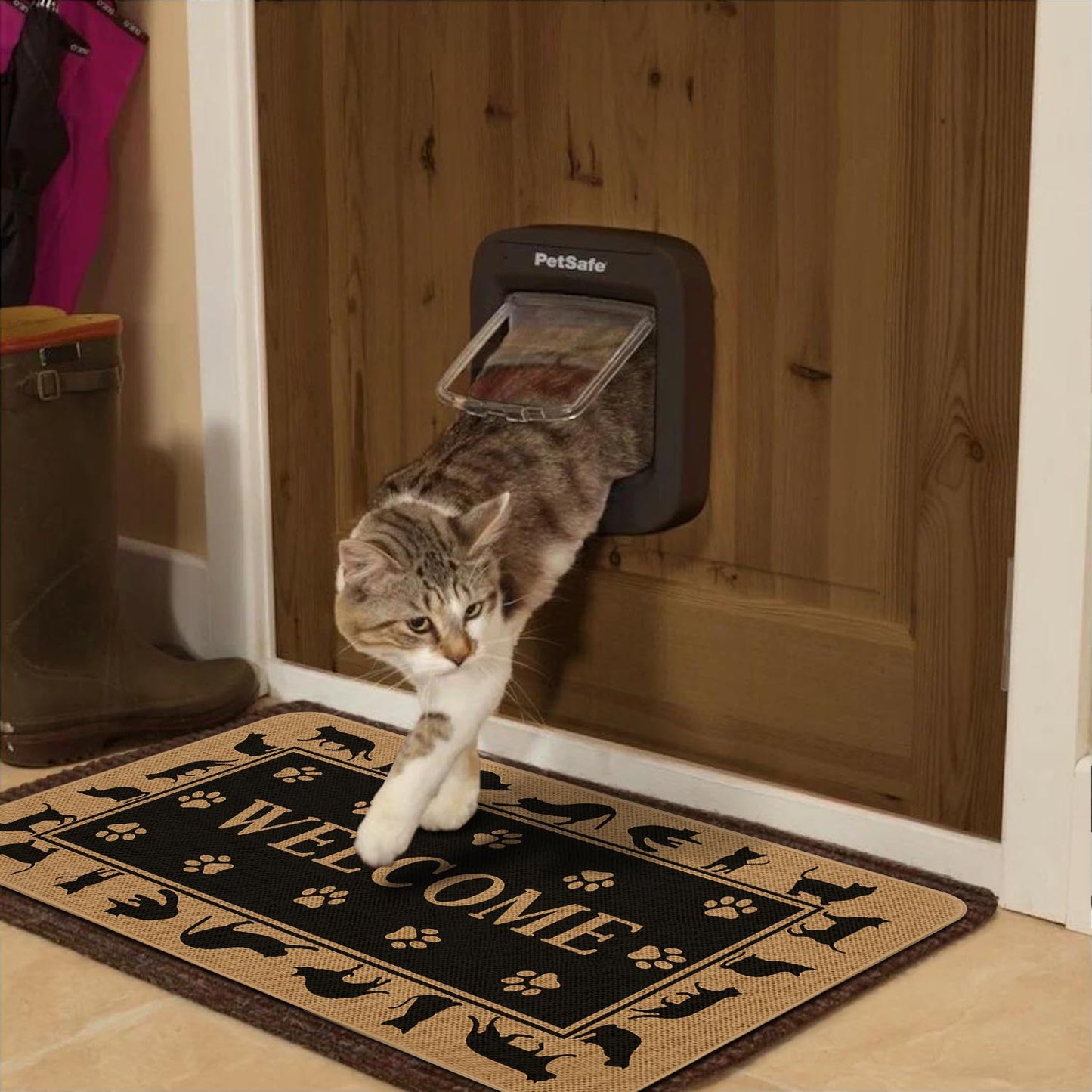 Kuyuayee Cat Welcome Door Mat 30x17 Inch Black Cats Front Doormat Indoor Outdoor Funny Cat Floor Mats Non-Slip Washable Pet Home Decor