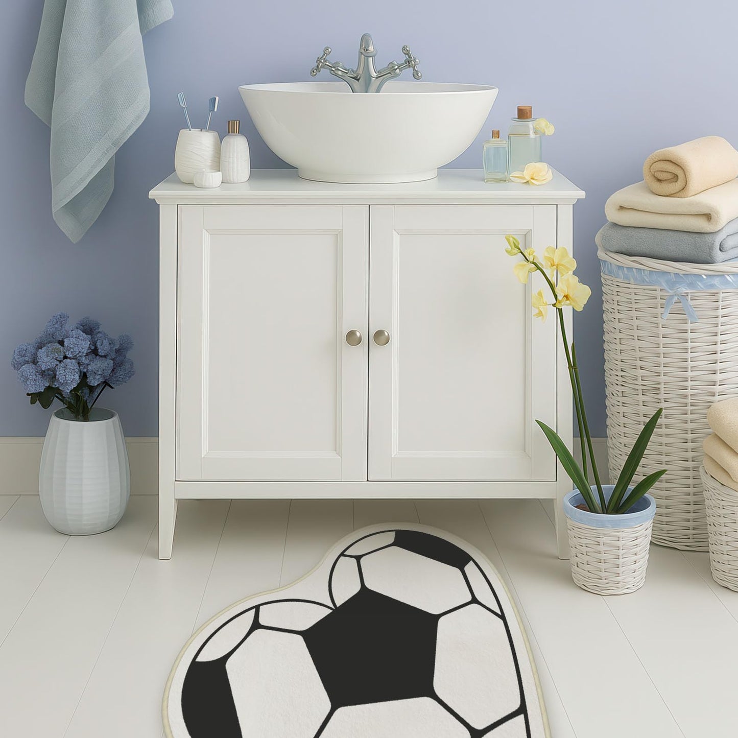 Allenjoy 30.5" x 30.9" Soccer Heart Rug Bath Mat - Carpet for Bathroom Kitchen Living Room Decor, Non-Slip Durable Washable, Gifts for Kids Boys Girls Men Women
