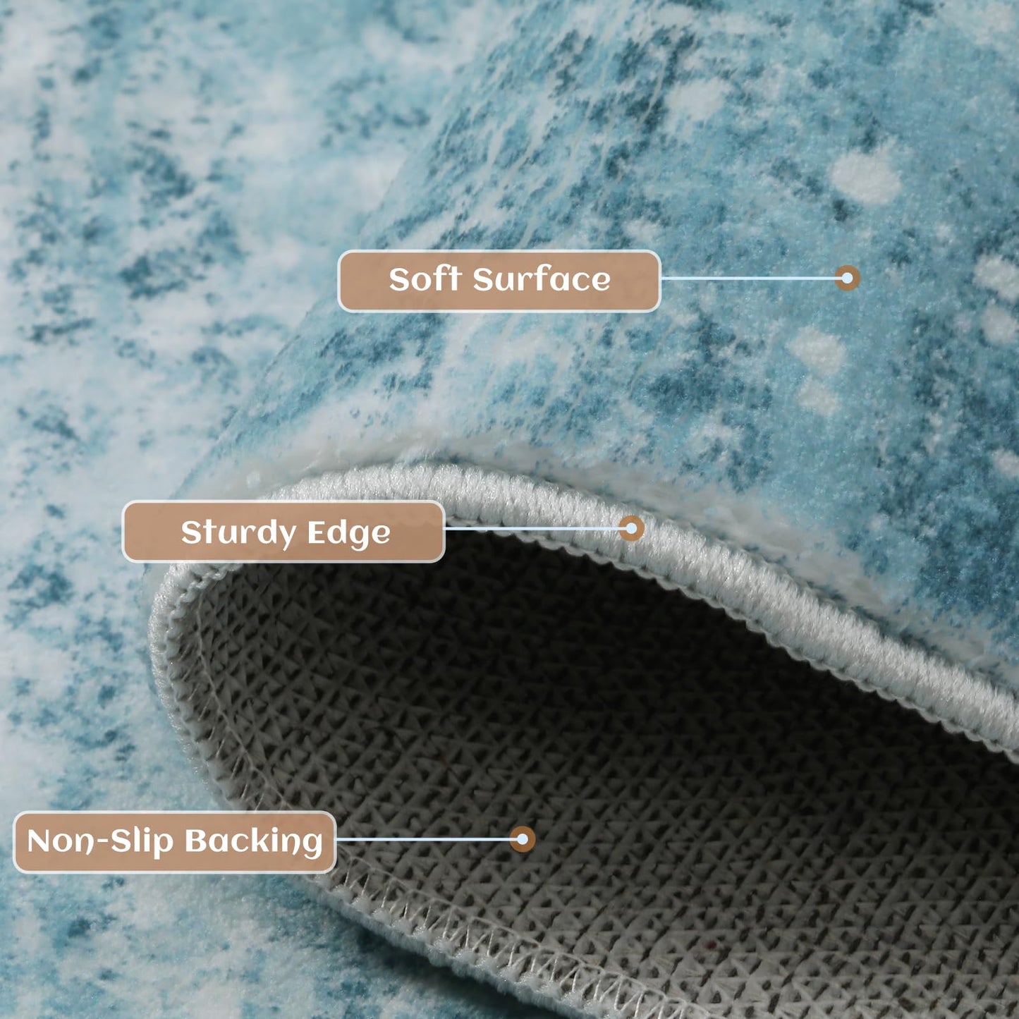 FLYRUGGO 4x6 Abstract Rug for Entryway, Modern Teal Grey Washable Indoor Entry Way Area Rugs, Thin Soft Non-Slip Carpet Door Mat for Dining Room Kitchen Bedroom - Teal+Gray