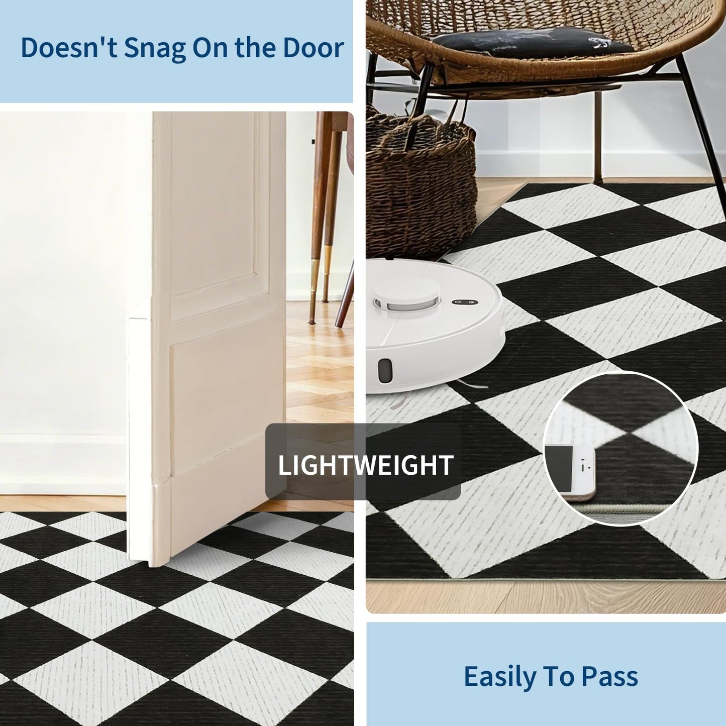 GarveeHome 5x7 Modern Checkered Area Rug, Black and White Washable Rugs for Living Room Bedroom, Soft Low Pile Non Slip Diamond Floor Mat Plaid Print Throw Rug Indoor Carpet Dining Room Playroom