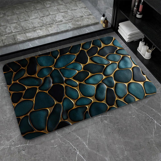ZHUZHISHAN Diatomaceous Earth Bath Mat,Blue and Gold Stones Non-Slip Volume Super Absorbent Fast Drying for Bathroom Kitchen mat,Eco-Friendly Easy to Clean 16×24Inch (40 * 60cm)