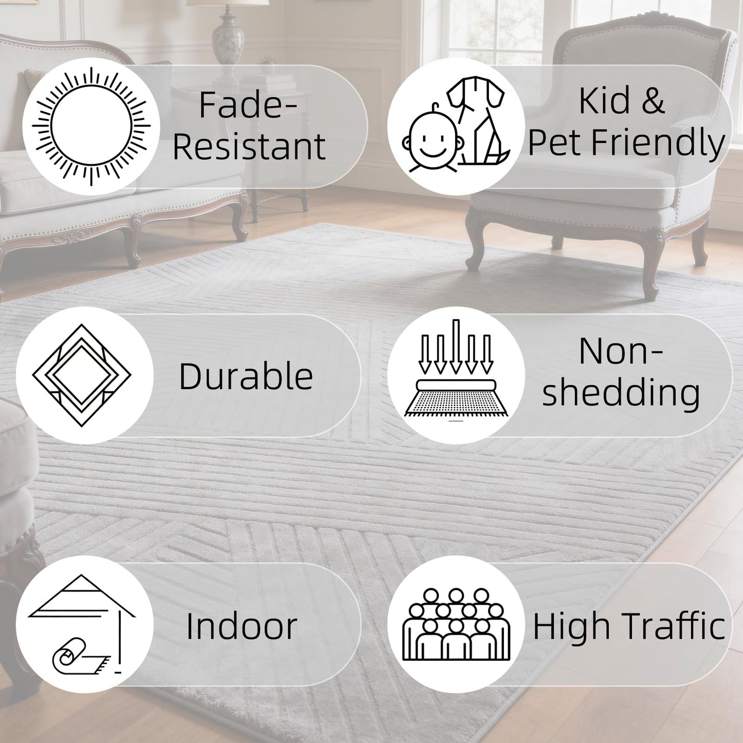 ZVFFDG Brown 5x7 Geometric Area Rug - Modern Geometric High-Low Pile Rugs for Living Room Bedroom, Washable Non-Slip, Textured Indoor Rugs for Nursery, Kids Room, Home Office