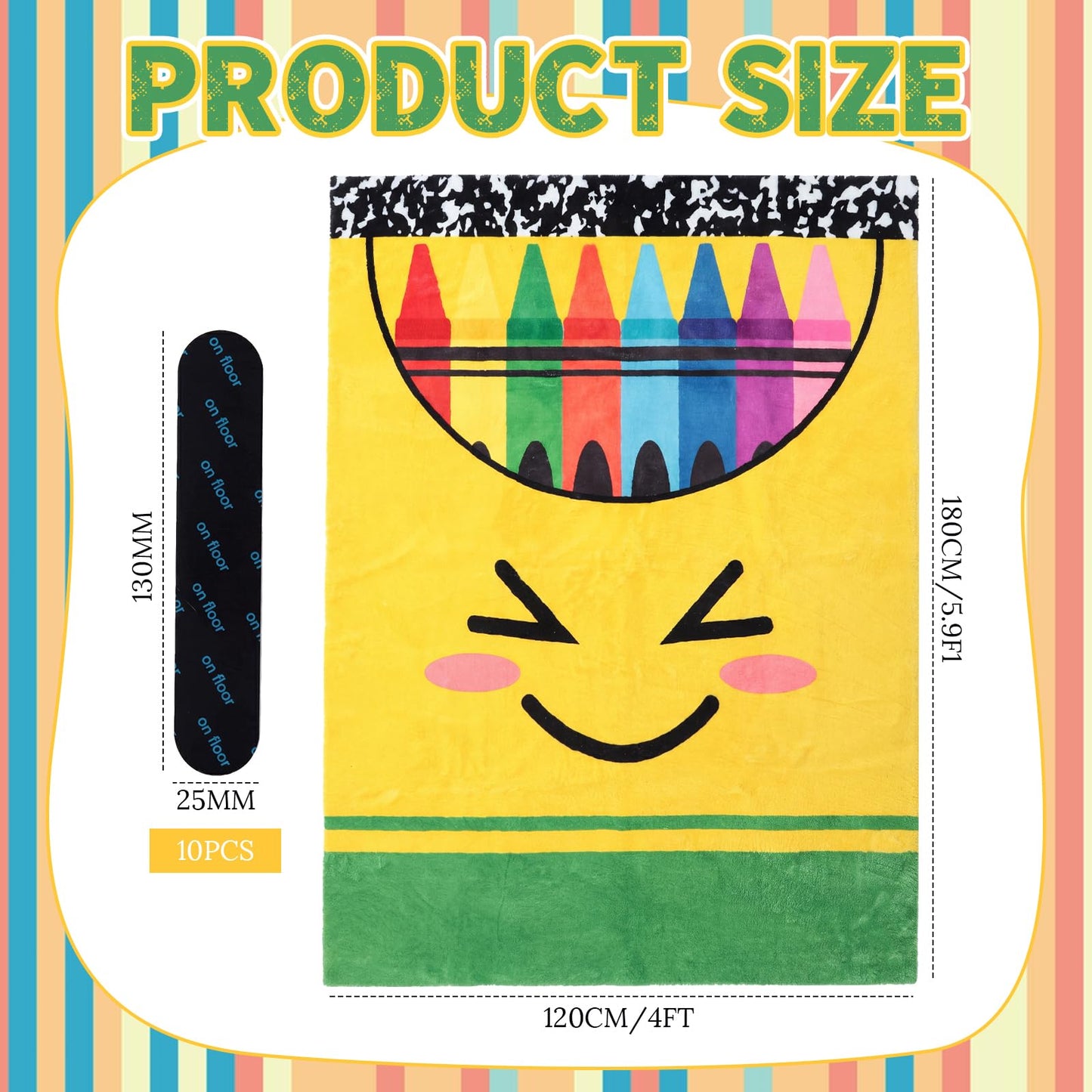 Breling 4 x 6 ft Crayon Carpet Rug Classroom Decor Educational Area Rug Soft Faux Wool Floor Mat Non Slip Cushion Welcome for Back to School Teacher Party Gift Learning Play Read Corner