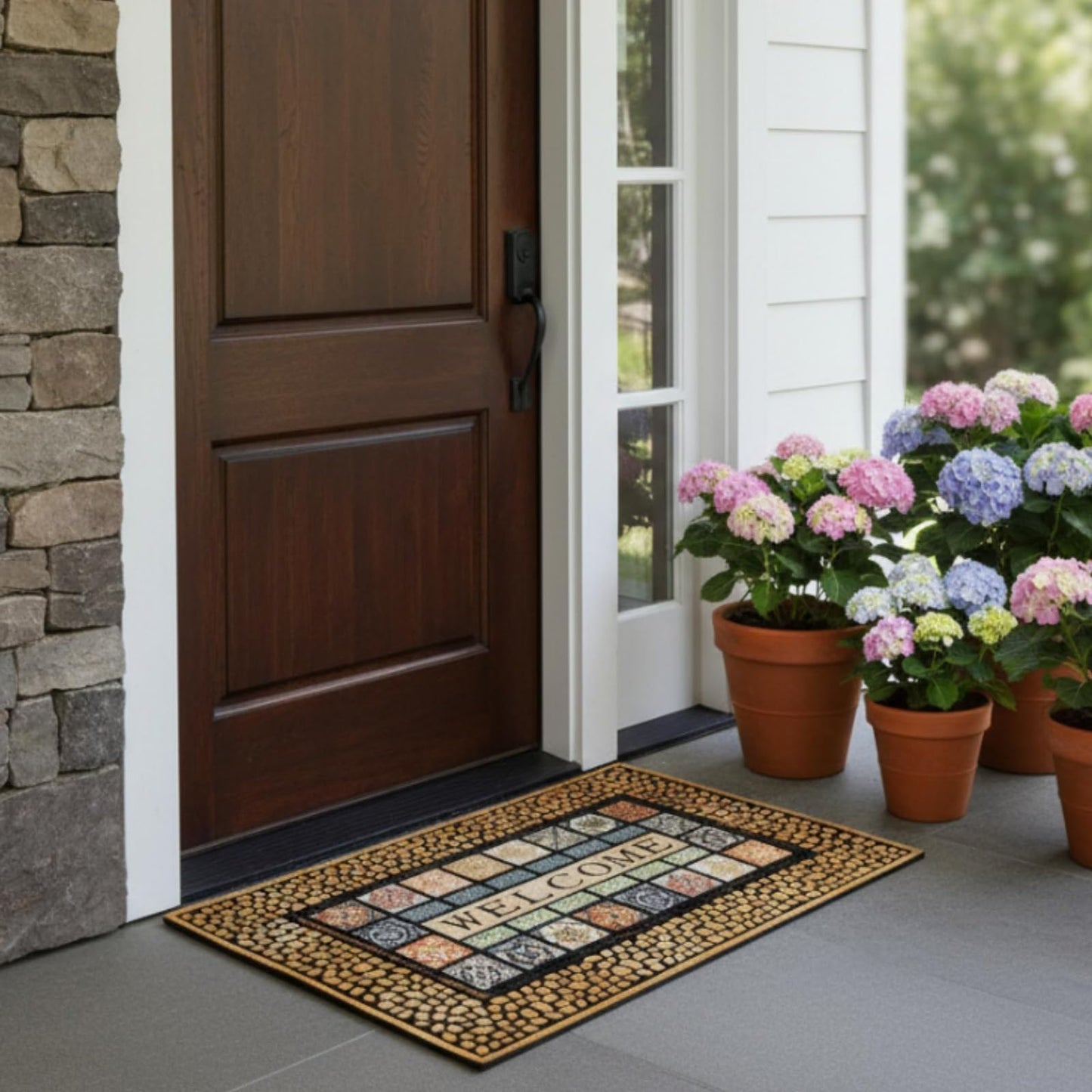 CHICHIC Welcome Door Mat 18 x 30 Inch Front Doormat Outdoors for Home Entrance Outdoors Mat for Outside Entry Way Doormat Entry Rugs, Heavy Duty Non Slip Rubber Back Low Profile, Ginger