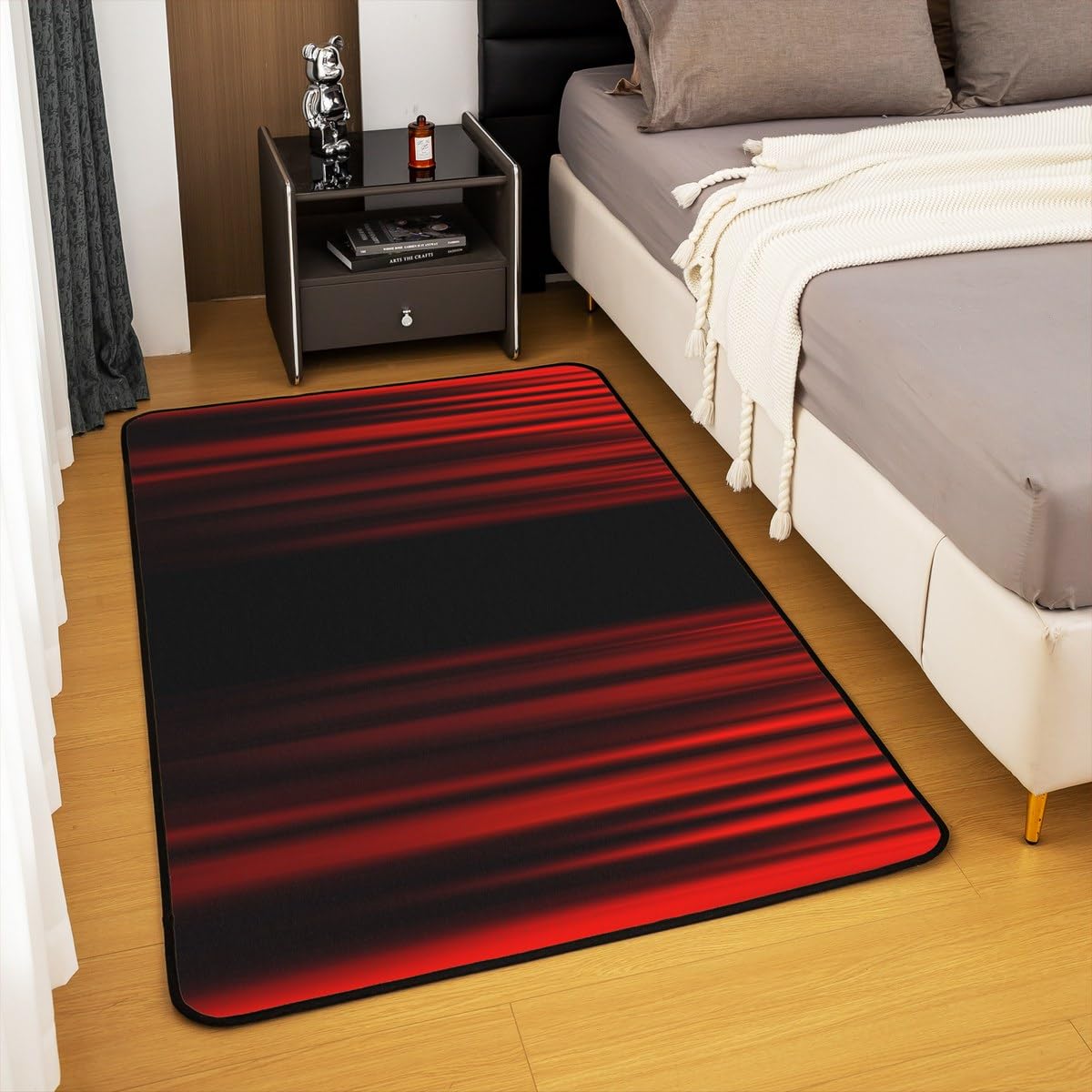 jejeloiu Ombre Red Black Living Room Rugs Area Rug 3x5 Geometric Stripe Accent Rug Set for Modern Art Indoor Floor Mat Non-Slip Ombre Effects Abstract Art Non Slip Area Runner Rug