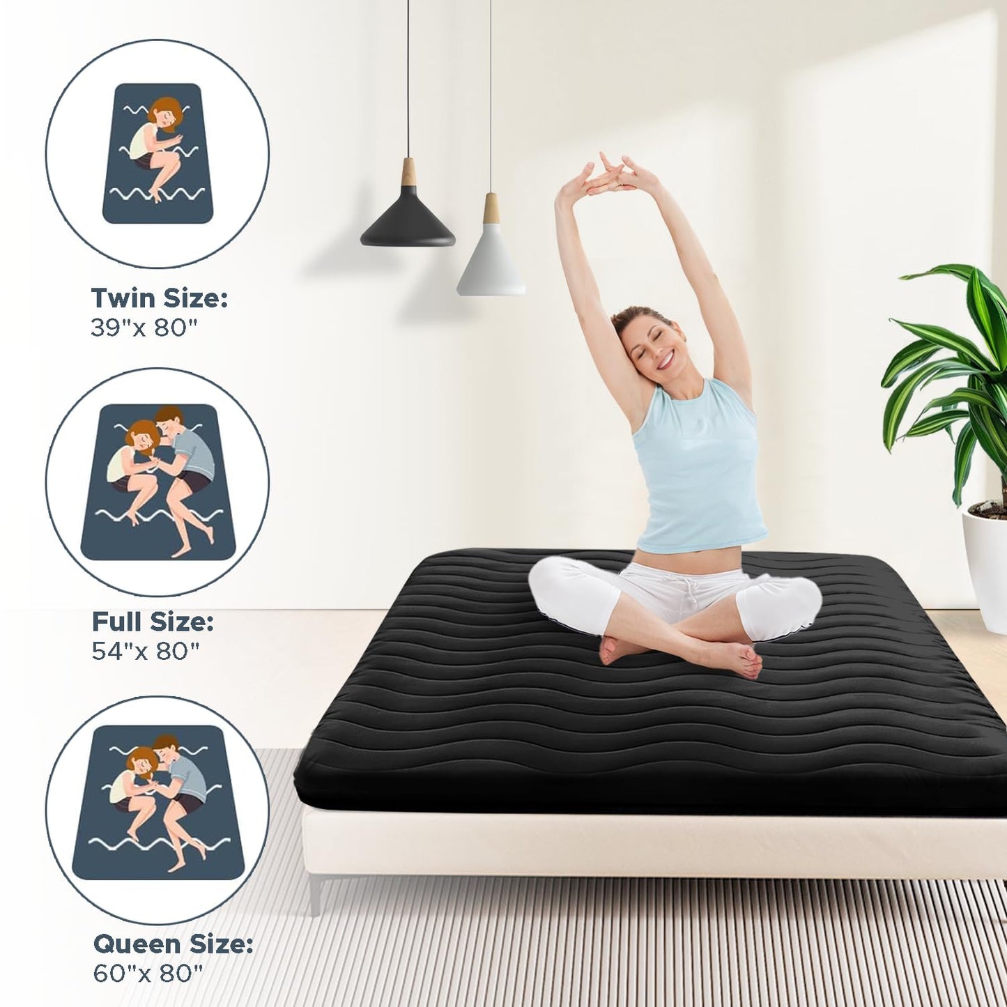 Japanese Floor Mattress, 100% High Density Comfortable Foam, 4" Thicken Foldable Mattress Tatami Mat Sleeping Pad, Ideal for Comfort and Support, Kids Floor Lounger Pillow Bed Sofa, Black, Queen