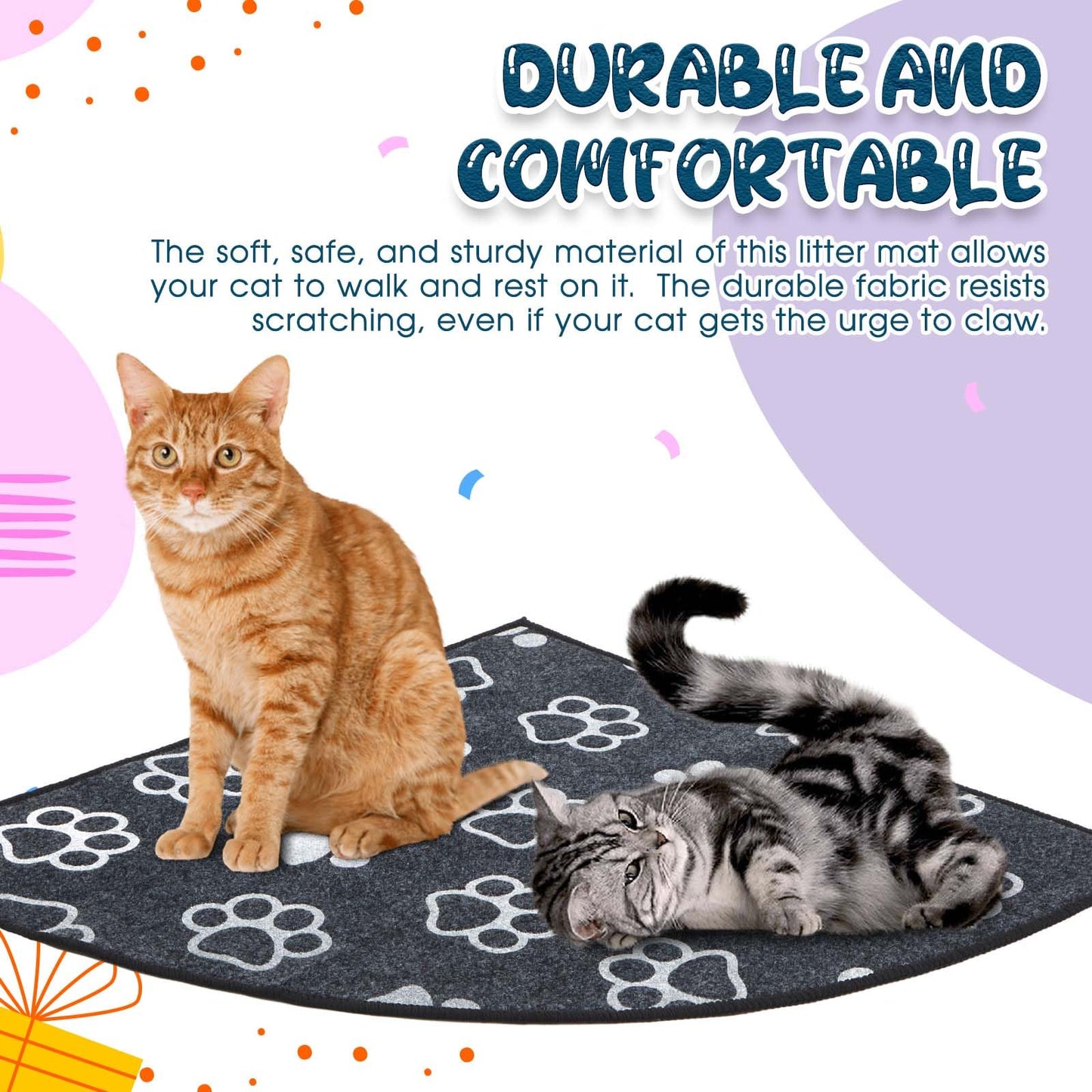 Drydiet Corner Cat Litter Mat for Small Boxes, 29" x 29" Fan-shaped Kitty Litter Trapping Mat Cute Paw Pattern with Waterproof Non-slip Backing, Machine Washable, Urine Proof