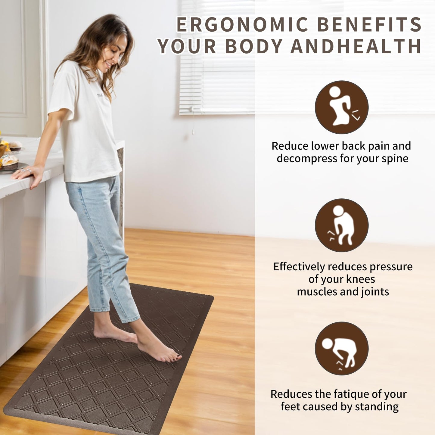 17.3 x 30 Inch Waterproof Anti Fatigue Comfort Kitchen Mat, Thick Non-Slip Standing Desk Mat, Commercial Pads for Offices, Home, Garages